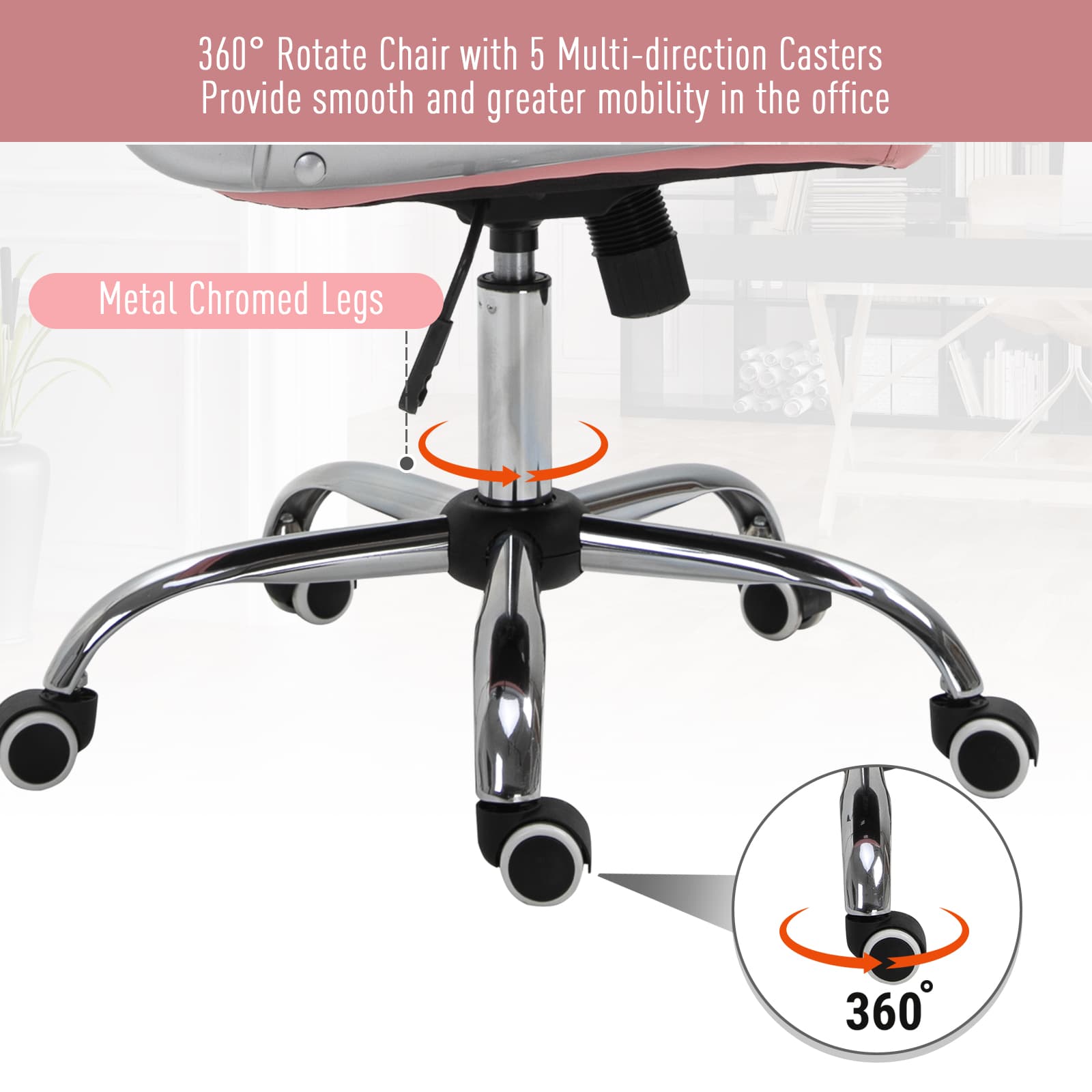 Office Chair, Computer Desk Chair with Adjustable Height and Tufted Back, Pink