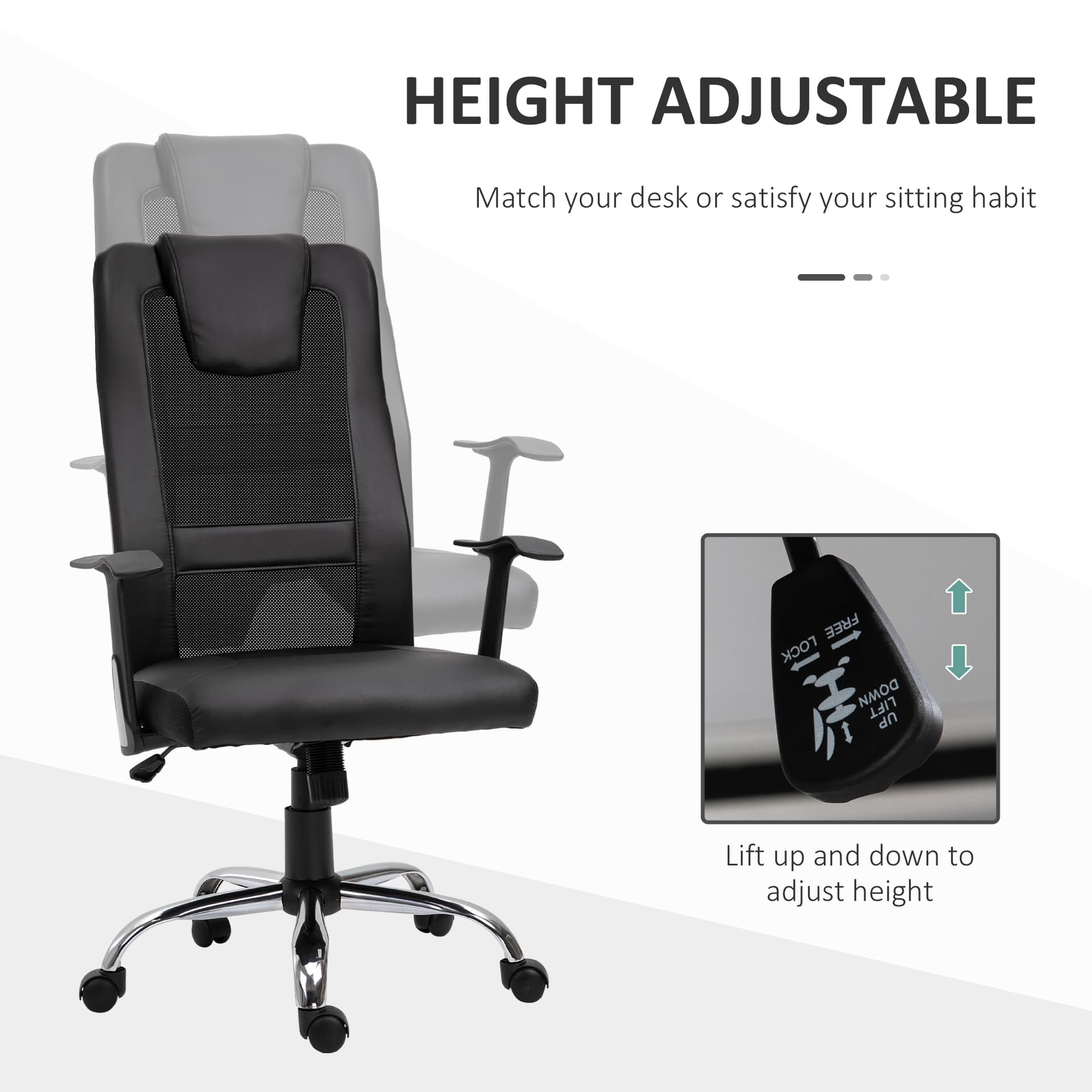 Ergonomic Office Chair with Thick Padded Headrest, Mesh Computer Desk Chair with Tilt Function, Armrest, Black