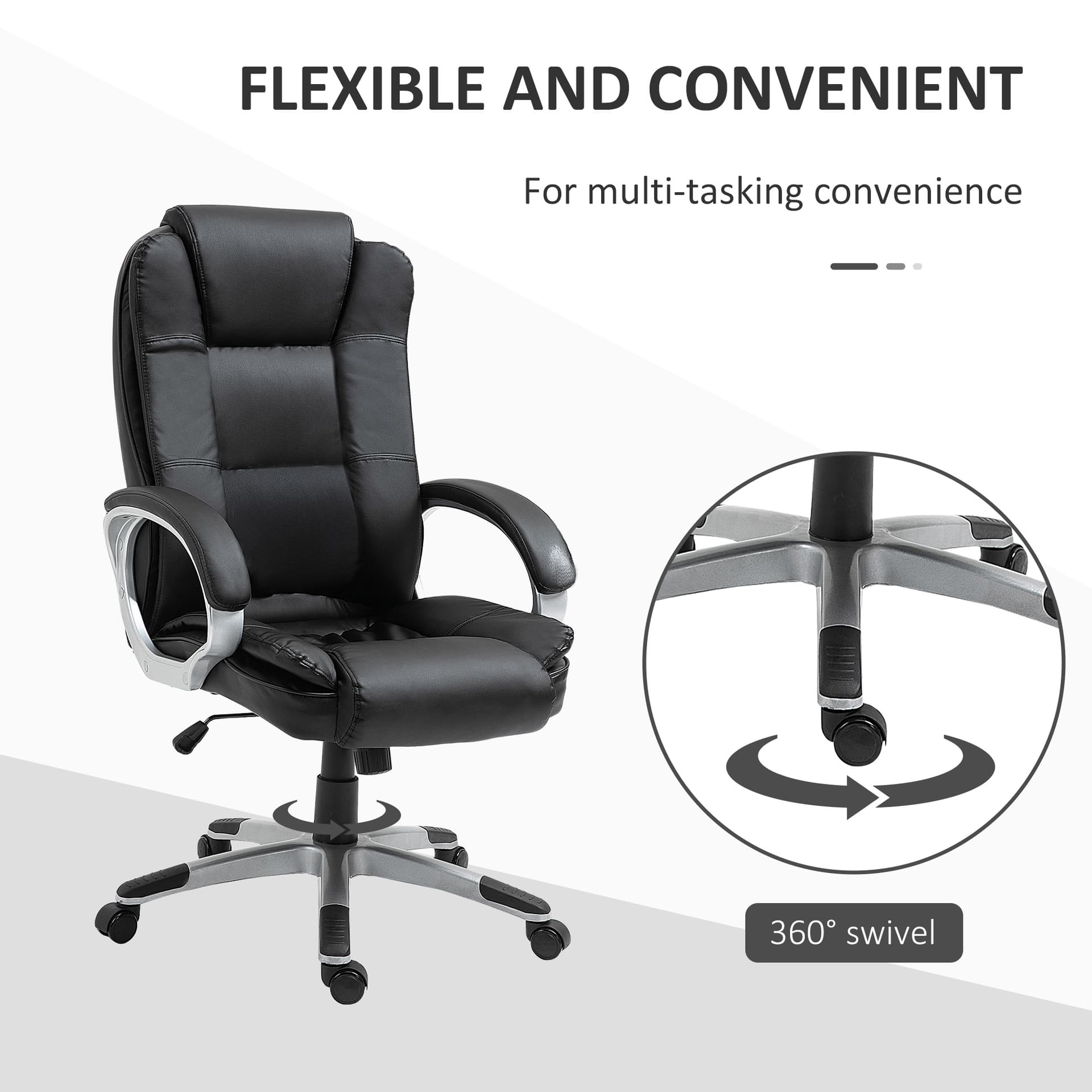 High Back Executive Office Chair Adjustable Desk Seat Swivel PU Leather Computer Chair with Padded Armrests