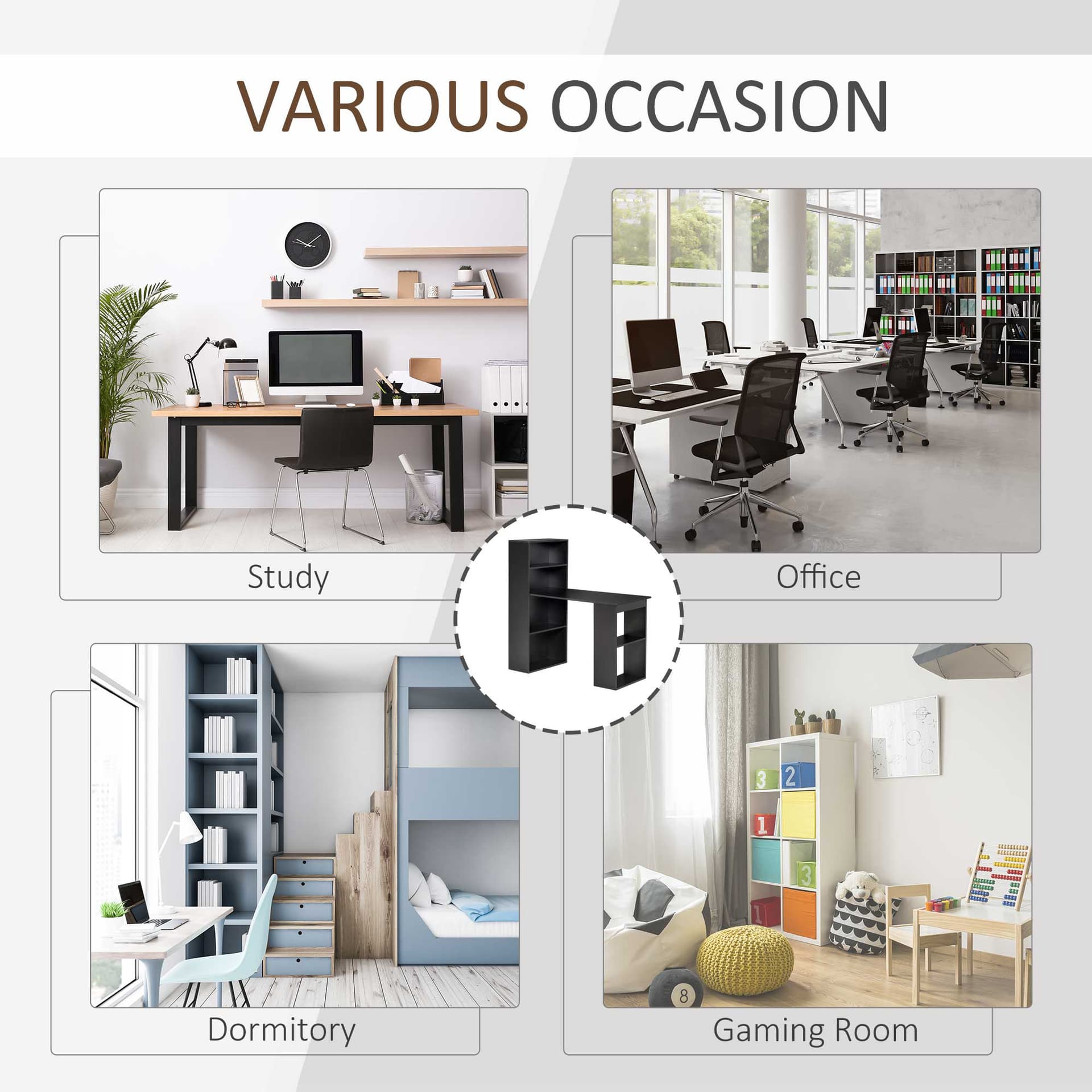 Modern Computer Desk with Storage Shelves, 47" Writing Table Workstation with Bookshelf for Home Office, Black