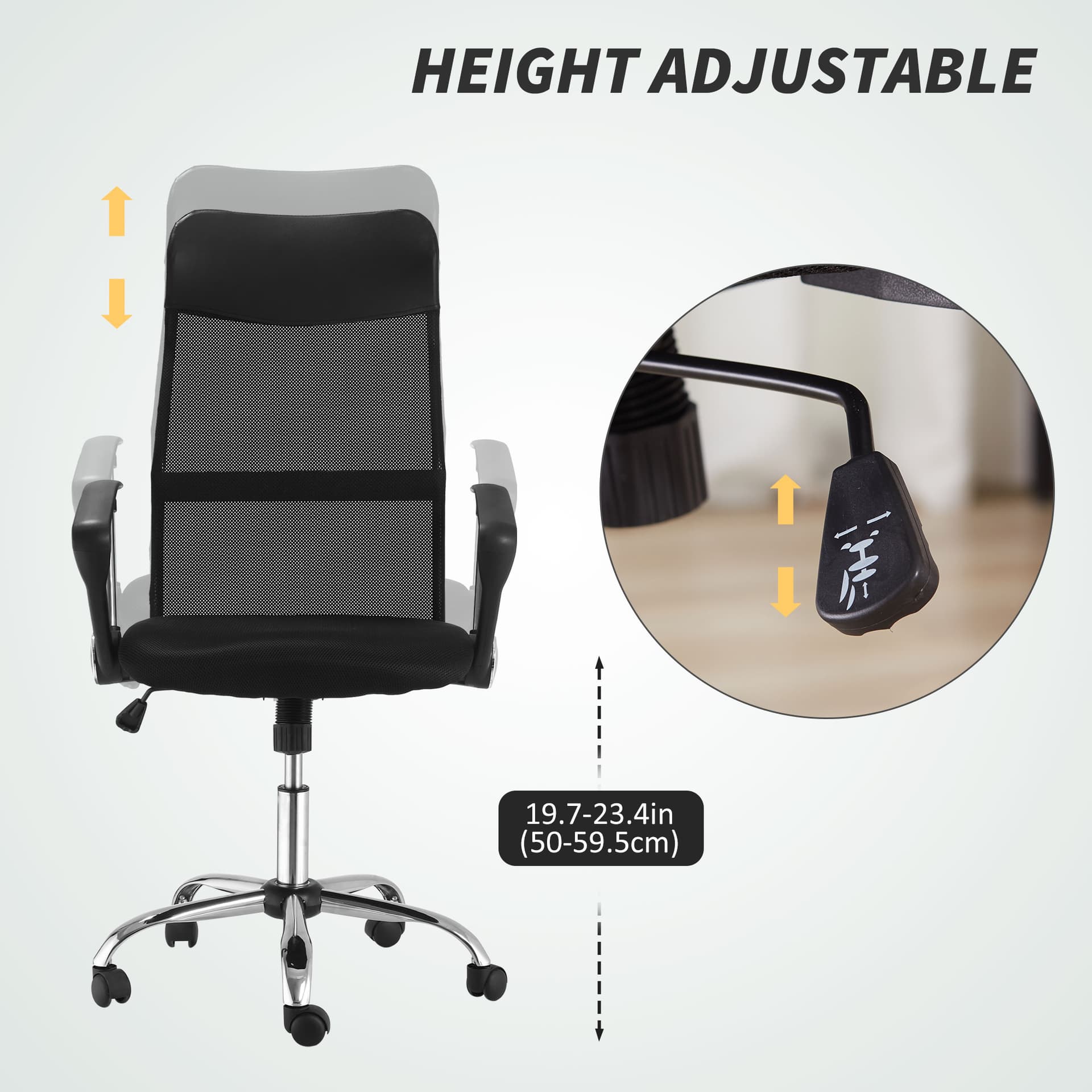 Ergonomic Mesh Office Chair, High Back Computer Desk Chair with Adjustable Height, Tilt Function, Armrest, 360° Swivel Office, Black