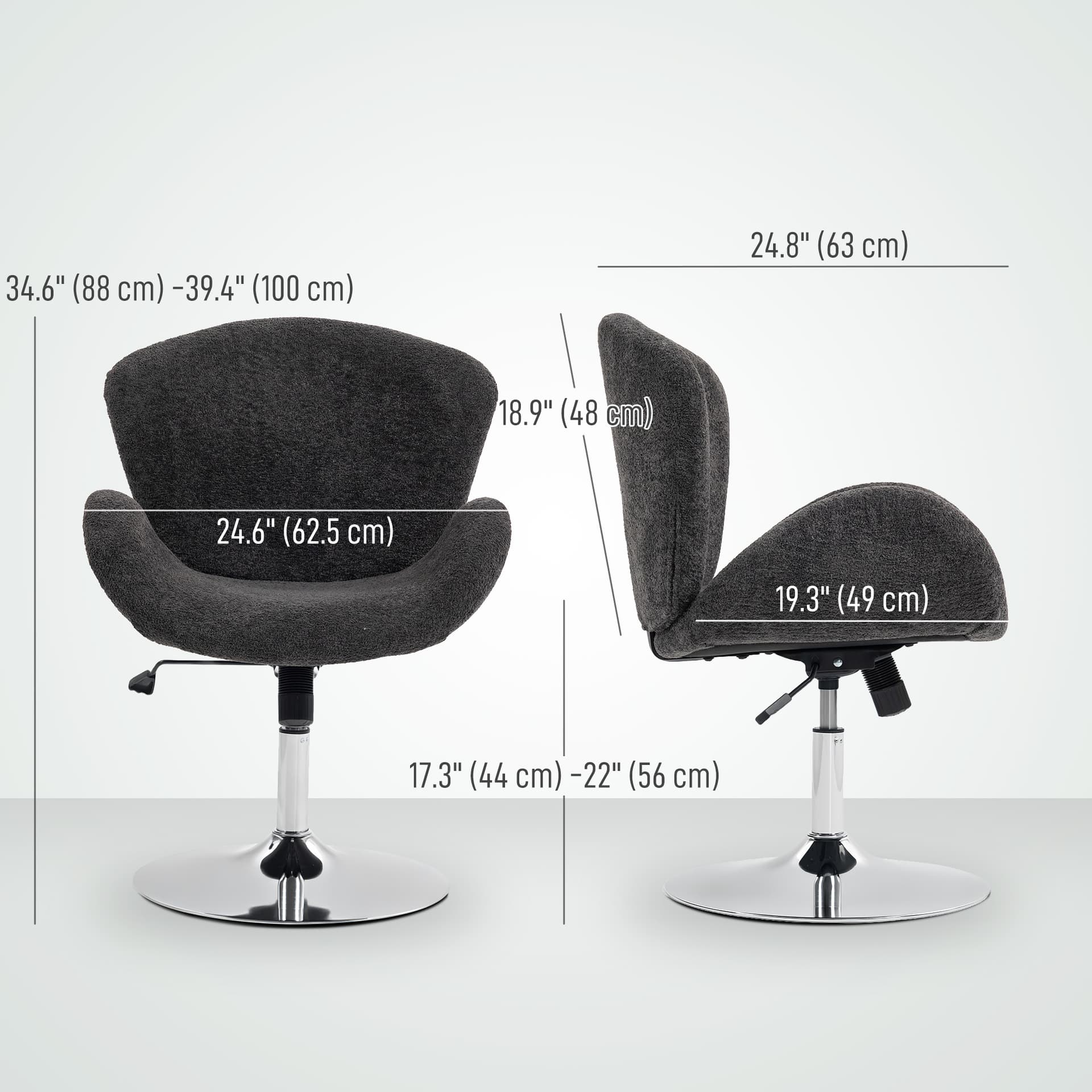 Swivel Office Chair, Velvet Desk Chair with Wide Bucket Seat, Butterfly Back, Tilt Function and Round Base, Dark Grey