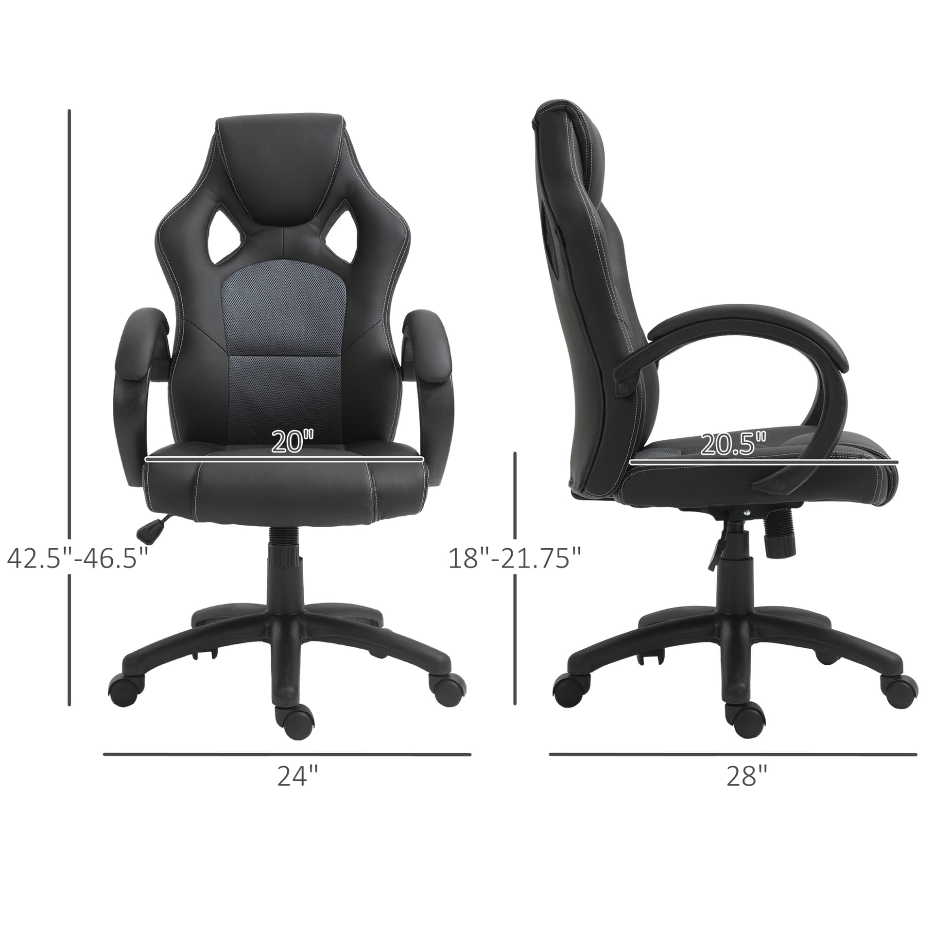 Racing Gaming Chair Office Chair Computer Desk Gamer Chair with Swivel Wheels, Padded Headrest, Tilt Function, Grey