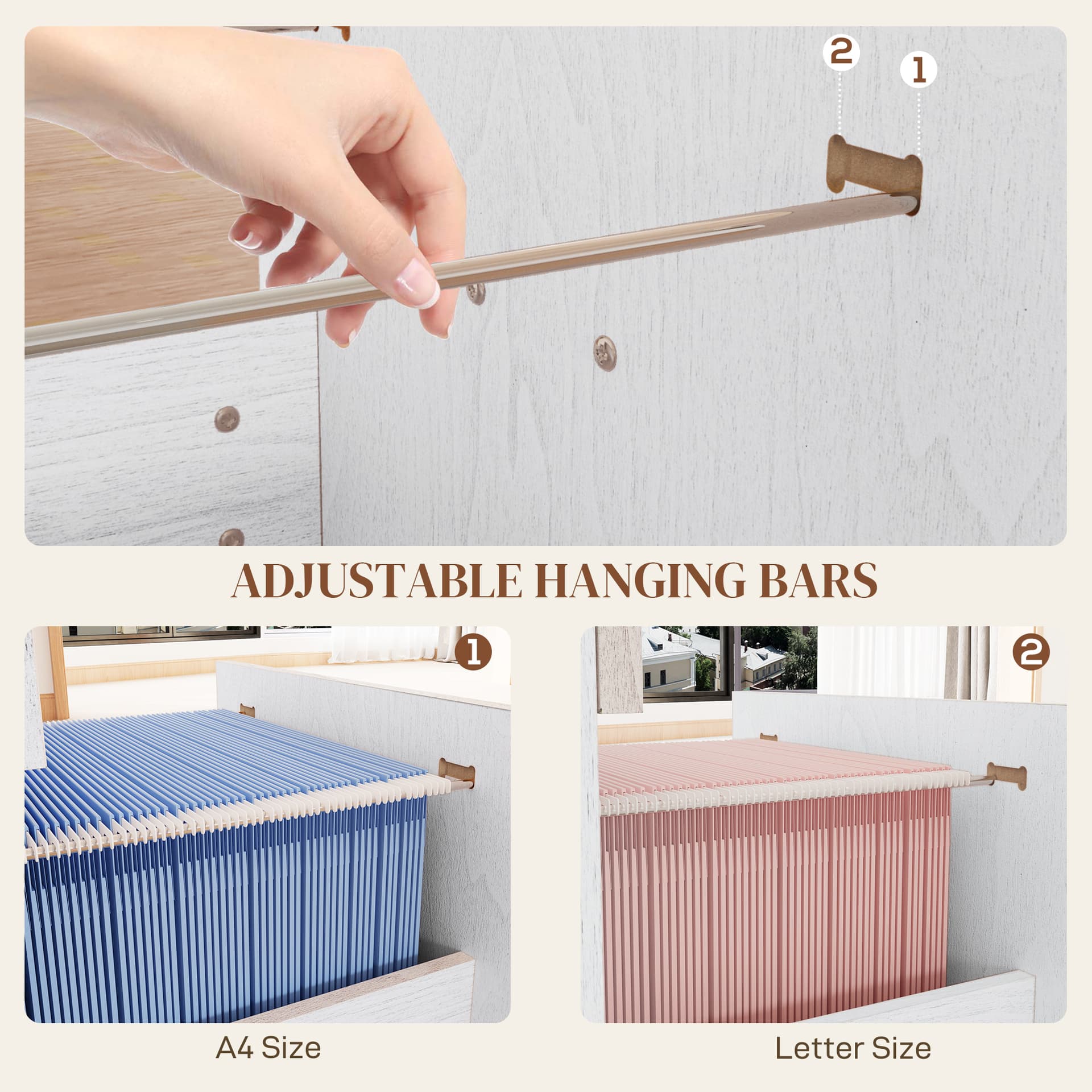 Vertical Filing Cabinet with Lock, 4 Drawer File Cabinet with Adjustable Hanging Bar for A4 and Letter Size, White