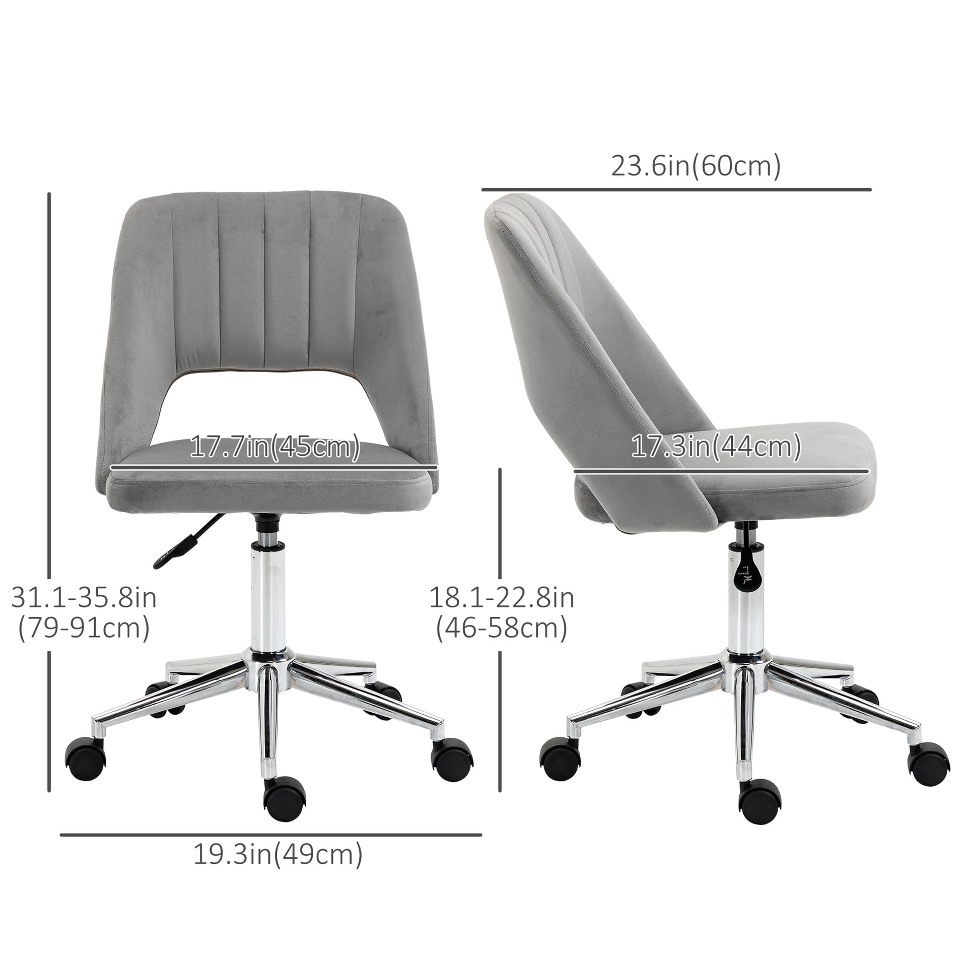 Mid Back Office Chair Velvet Fabric Swivel Scallop Shape Computer Desk Chair, Grey