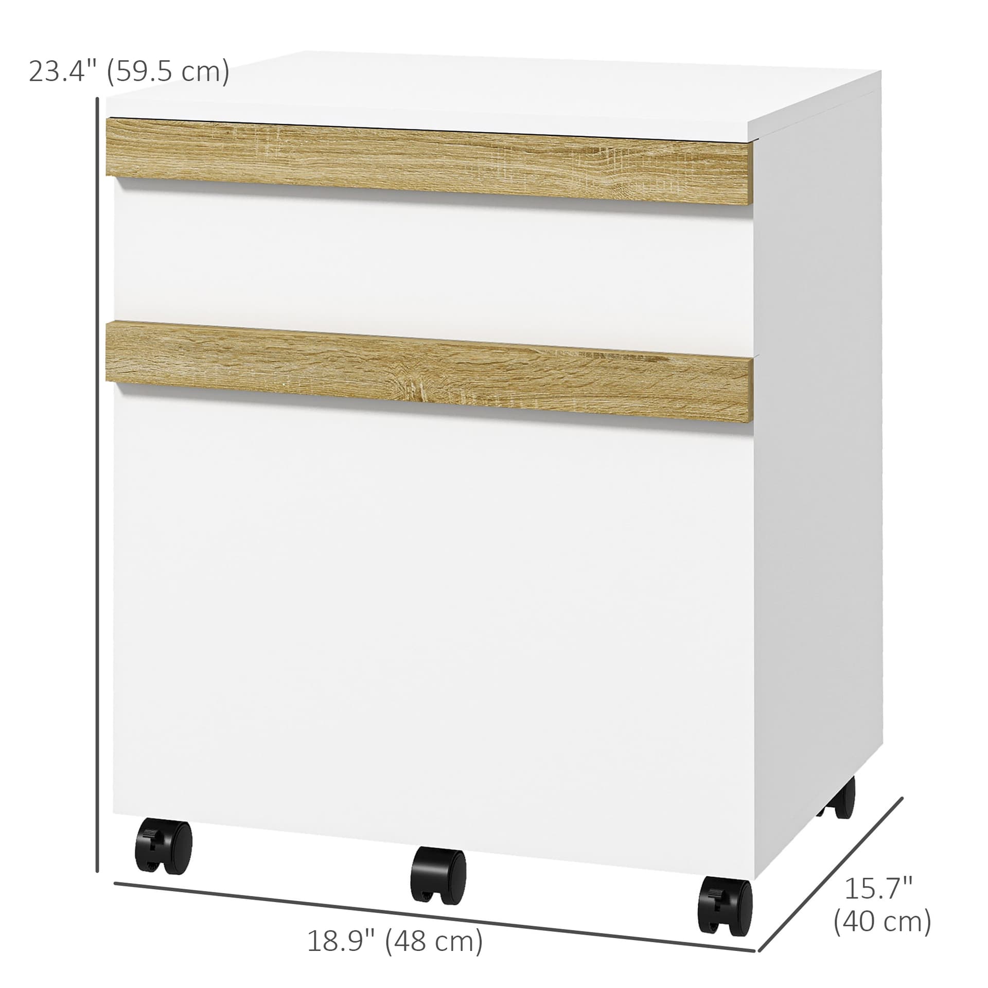 Mobile Filing Cabinet with 2 Drawers, Office Storage Cabinet with 5 Wheels, White Wood Grain