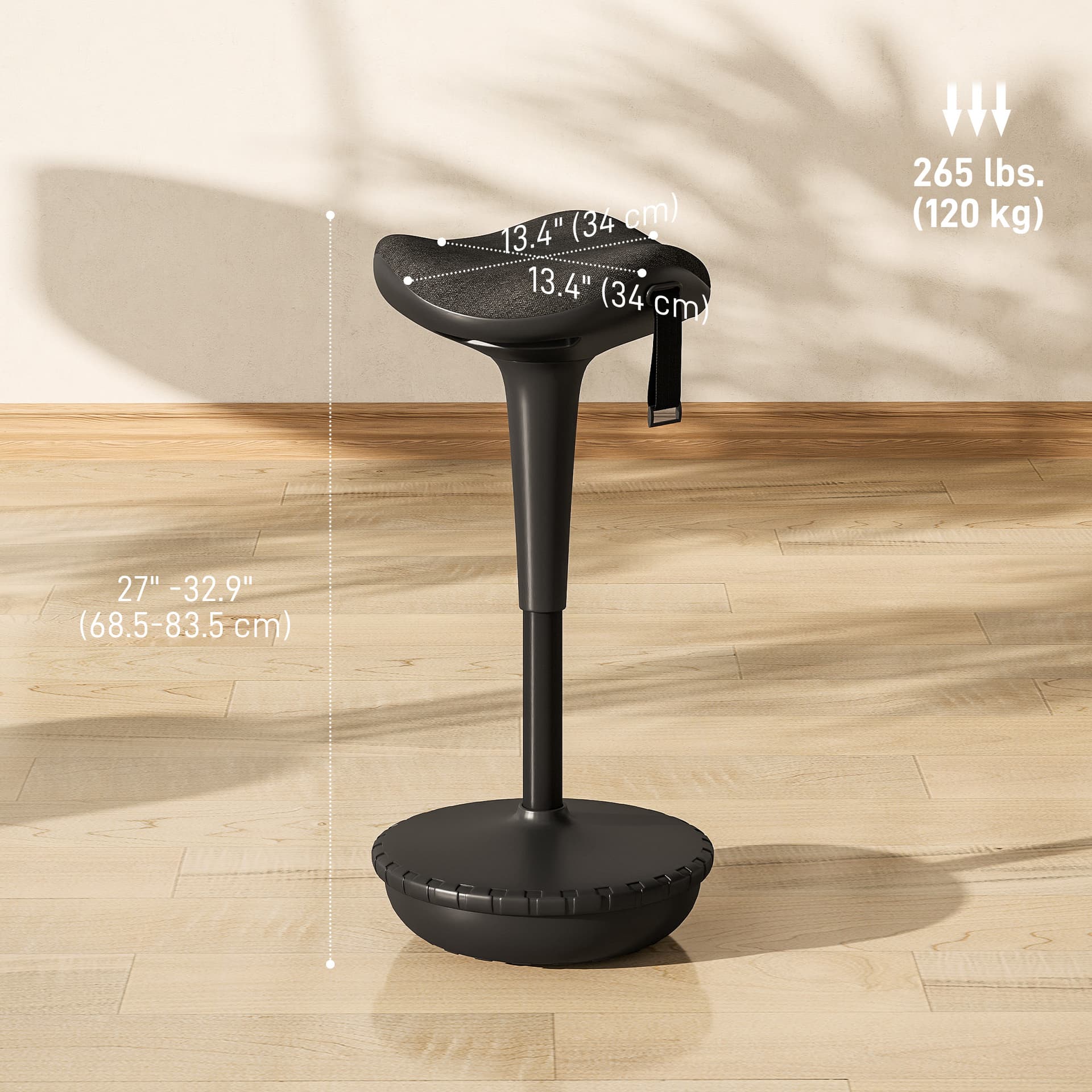 Swivel Standing Desk Chair, Adjustable Active Ergonomic Standing Stool, Backless Wobble Stool Chair, Black