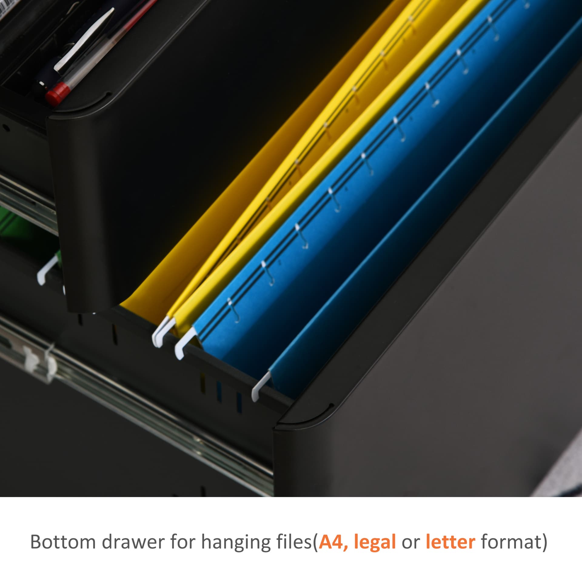 Metal Filing Cabinet 3 Drawer, Mobile Office Cabinet with Wheels for Legal, Letter, A4 File, Black