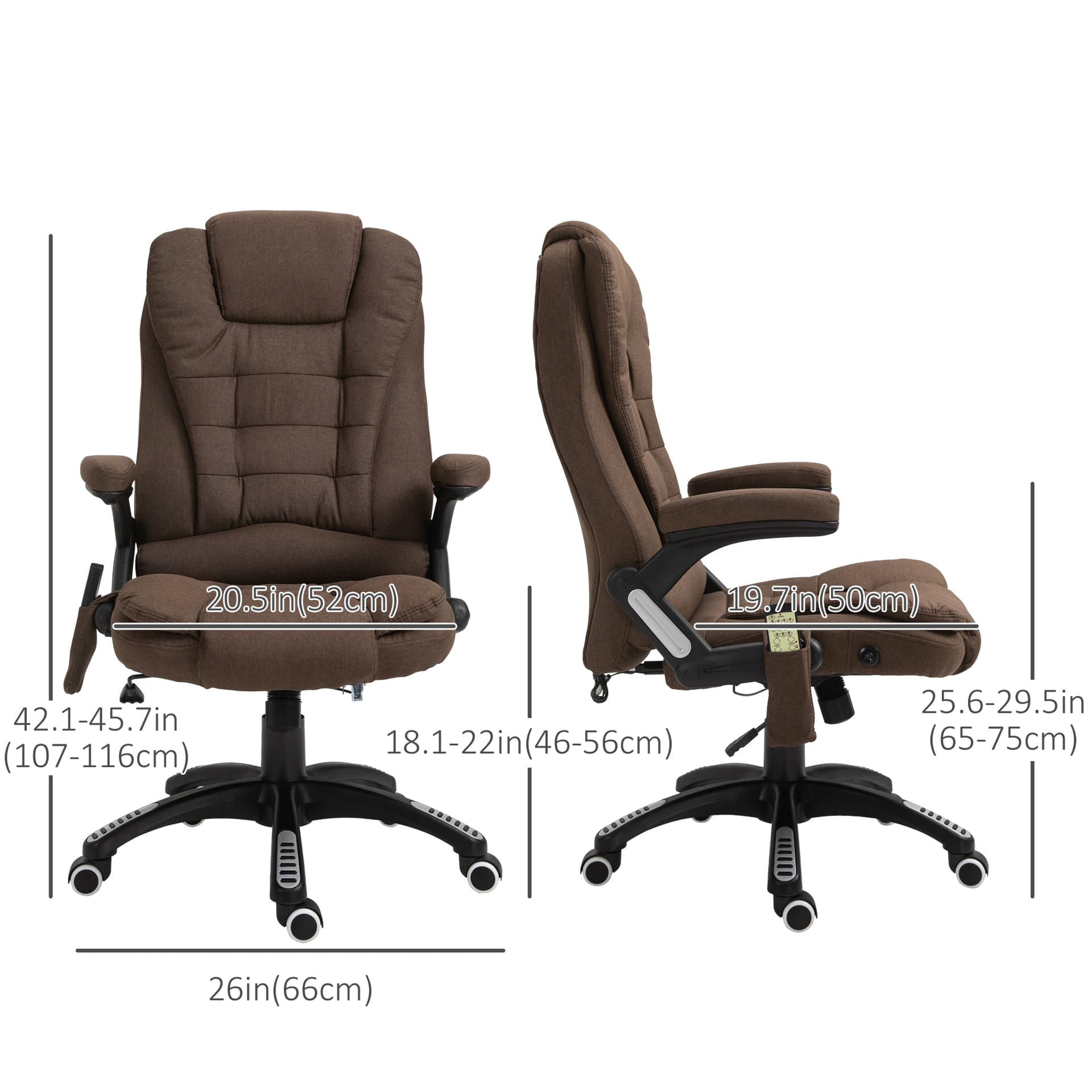 Reclining Massage Office Chair, Executive Office Chair with High Back, Swivel Wheels, Brown