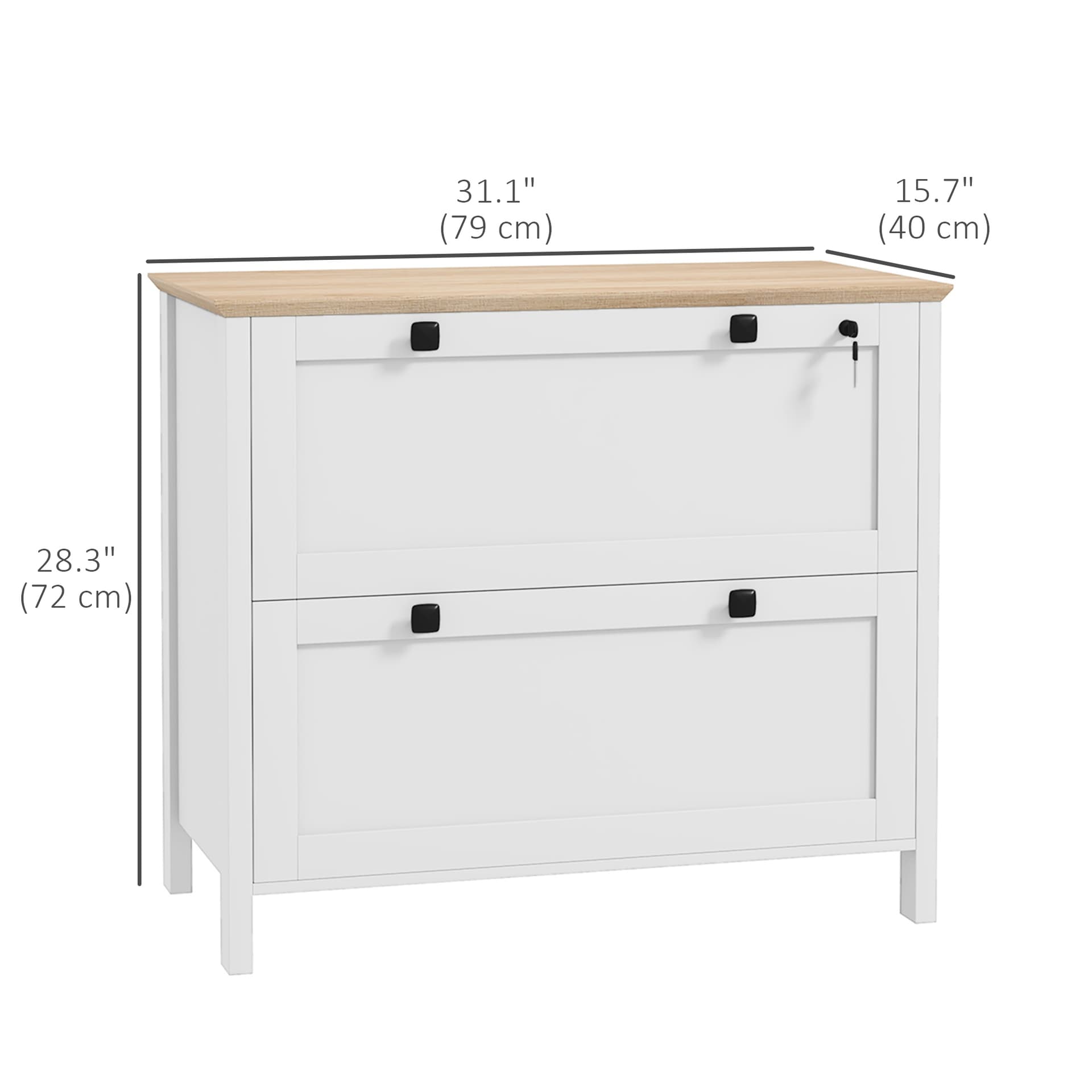 2 Drawer File Cabinet, Lockable Filing Cabinet with Adjustable Hanging Bar for Letter, A4 and Legal Size, White