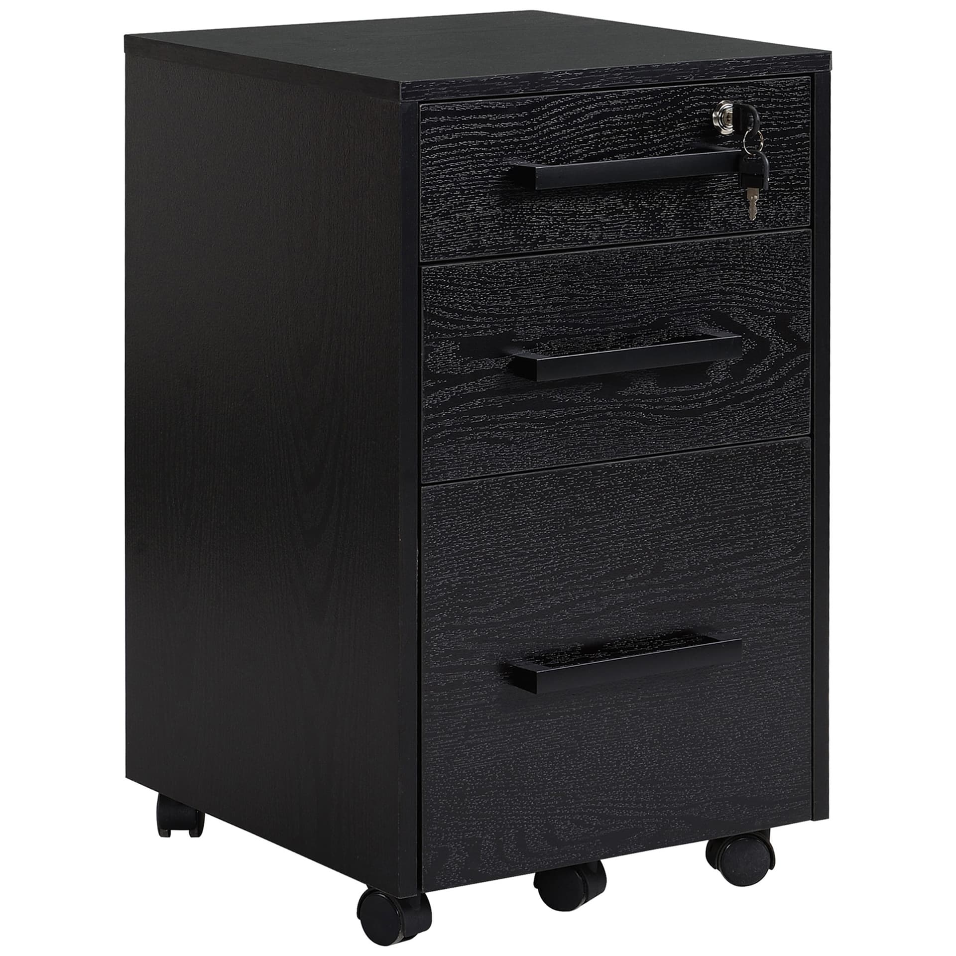 Lockable Vertical File Cabinet with Lock, 3 Drawer Filing Cabinet with Hanging Bars for Letter and A4 Size, Black - Filing Cabinets - Office Furniture