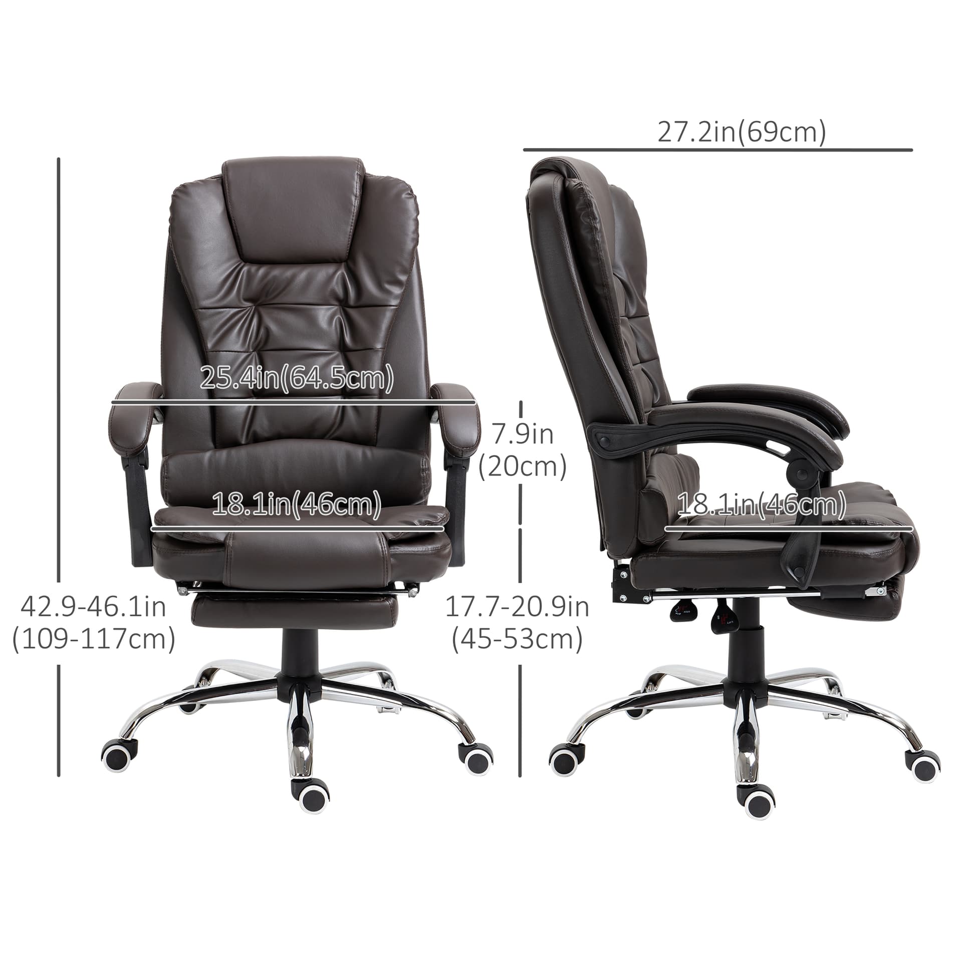 High Back Office Chair PU Leather Executive Office Chair with Retractable Footrest Padded Armrest Coffee - Executive & Manager Chairs - Office Furniture
