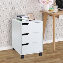 3 Drawer File Cabinet, Mobile Vertical Filing Cabinet with Wheels, Printer Stand with Storage for Home Office, White