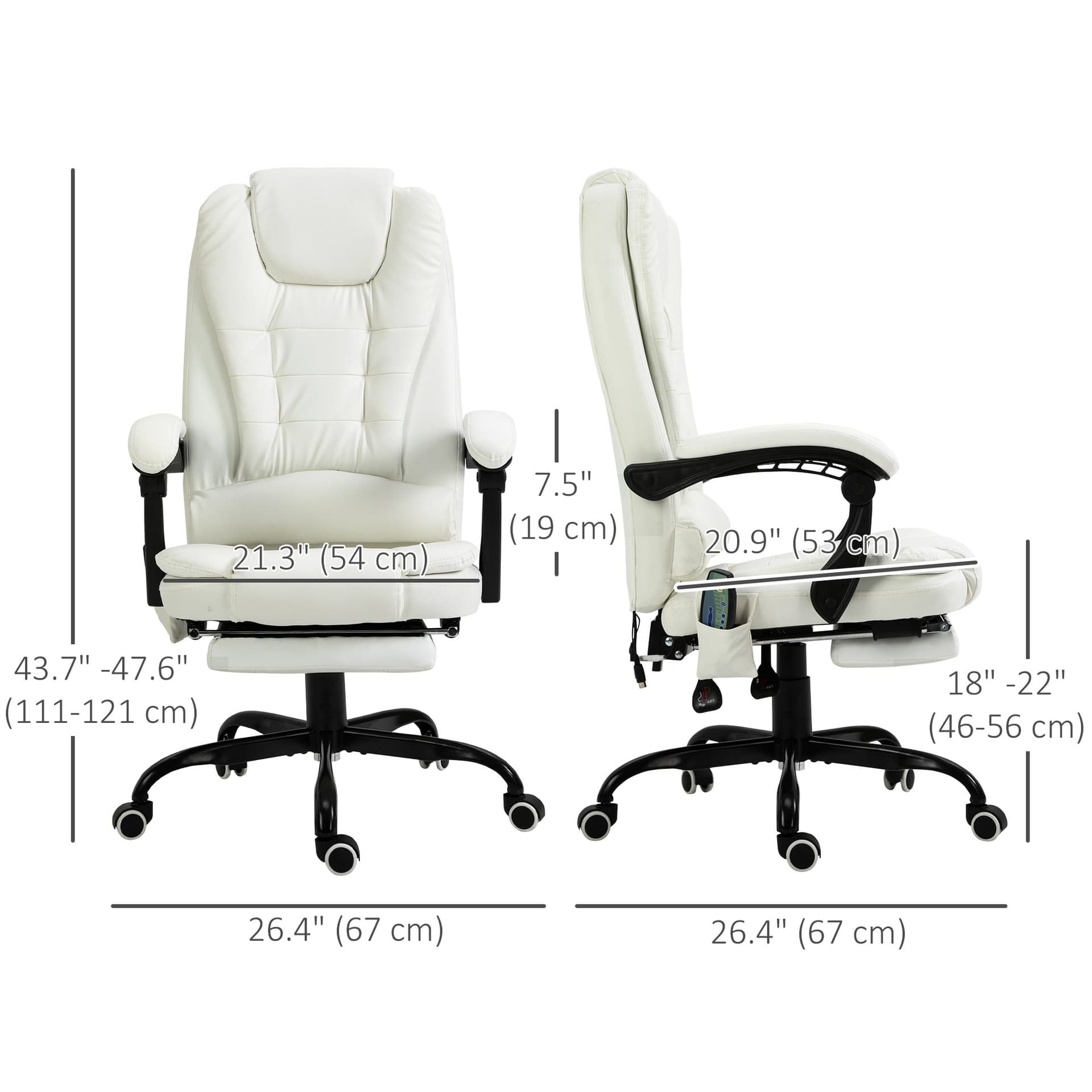 7-Point Vibrating Massage Chair, Reclining Office Chair with Footrest, Reclining Back, Adjustable Height, White