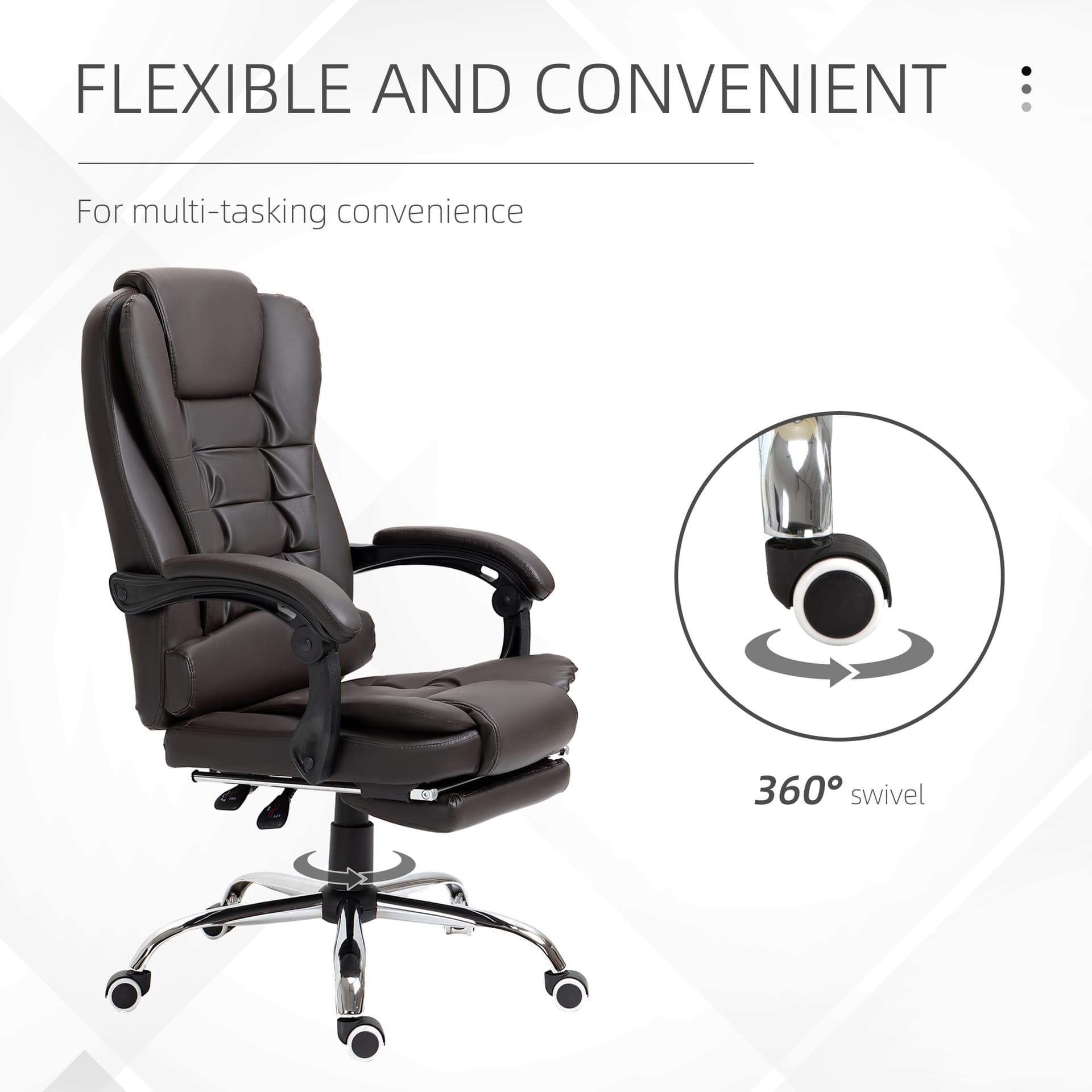 High Back Office Chair PU Leather Executive Office Chair with Retractable Footrest Padded Armrest Coffee - Executive & Manager Chairs - Office Furniture