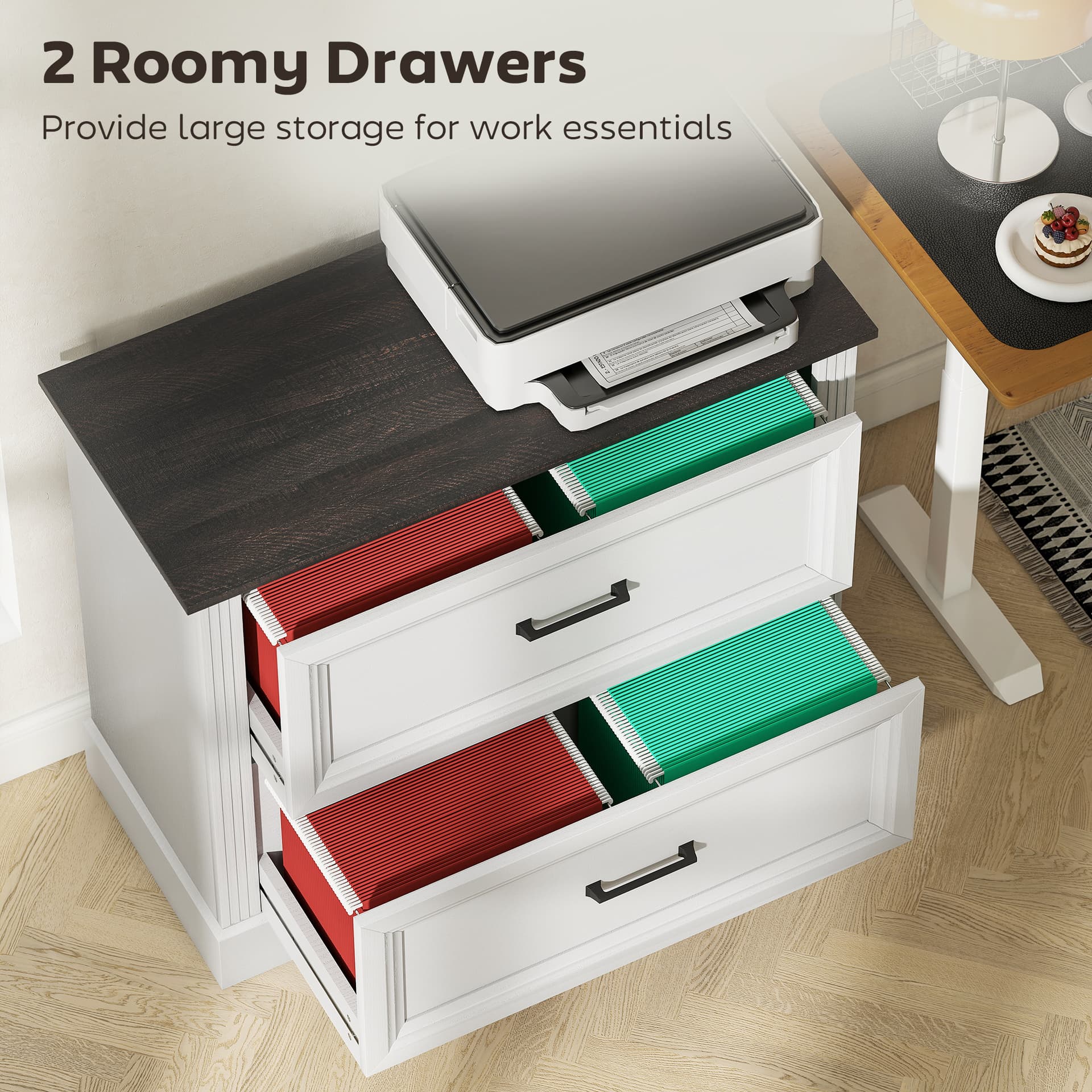 Lateral Filing Cabinet, Farmhouse File Cabinet with 2 Silent Drawers for Letter/A4/Legal Size Files, White