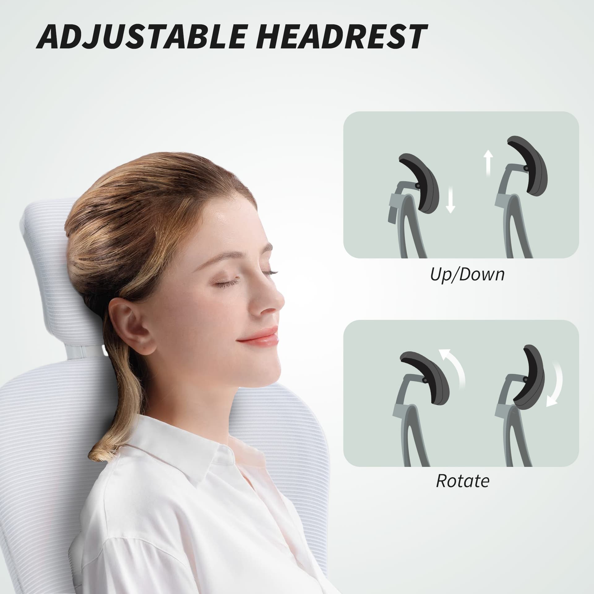 Office Chair, Mesh Computer Desk Chair with Adjustable Headrest, 4D Lumbar Support, Flip-up Arm, White