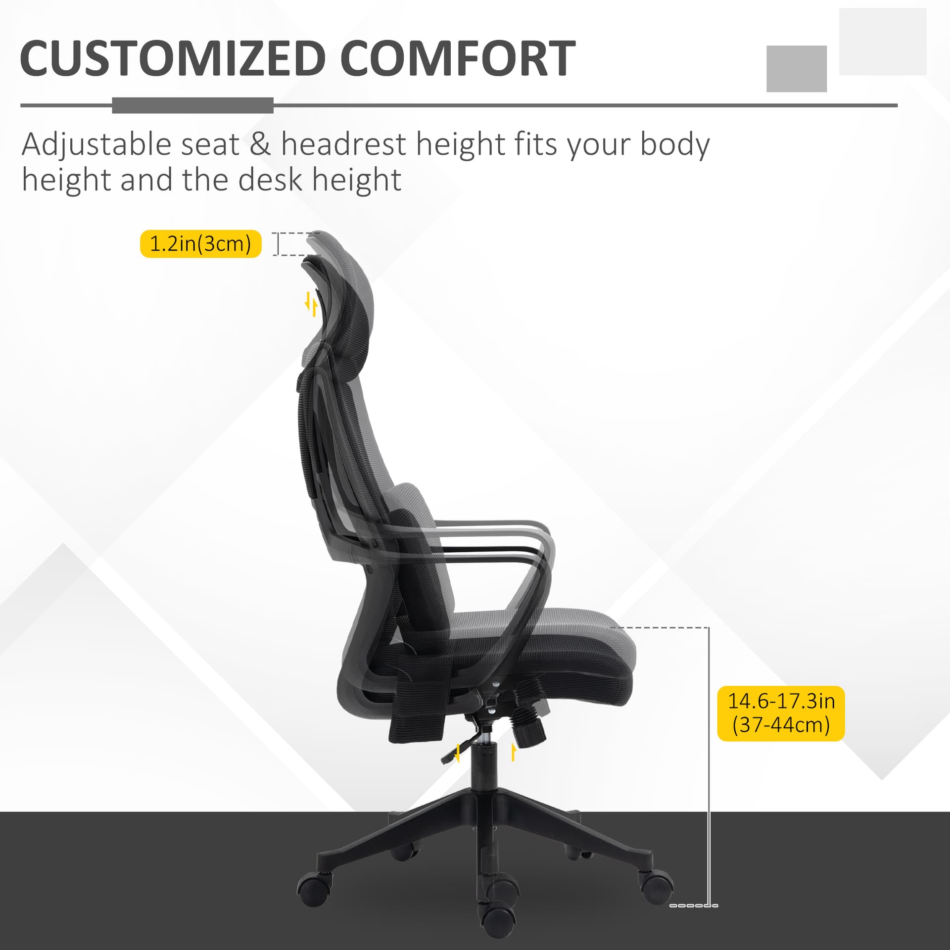 High Back Office Chair, Ergonomic Mesh Computer Chair Executive Task Chair with Massage Lumbar Support & Headrest Rocking, Black