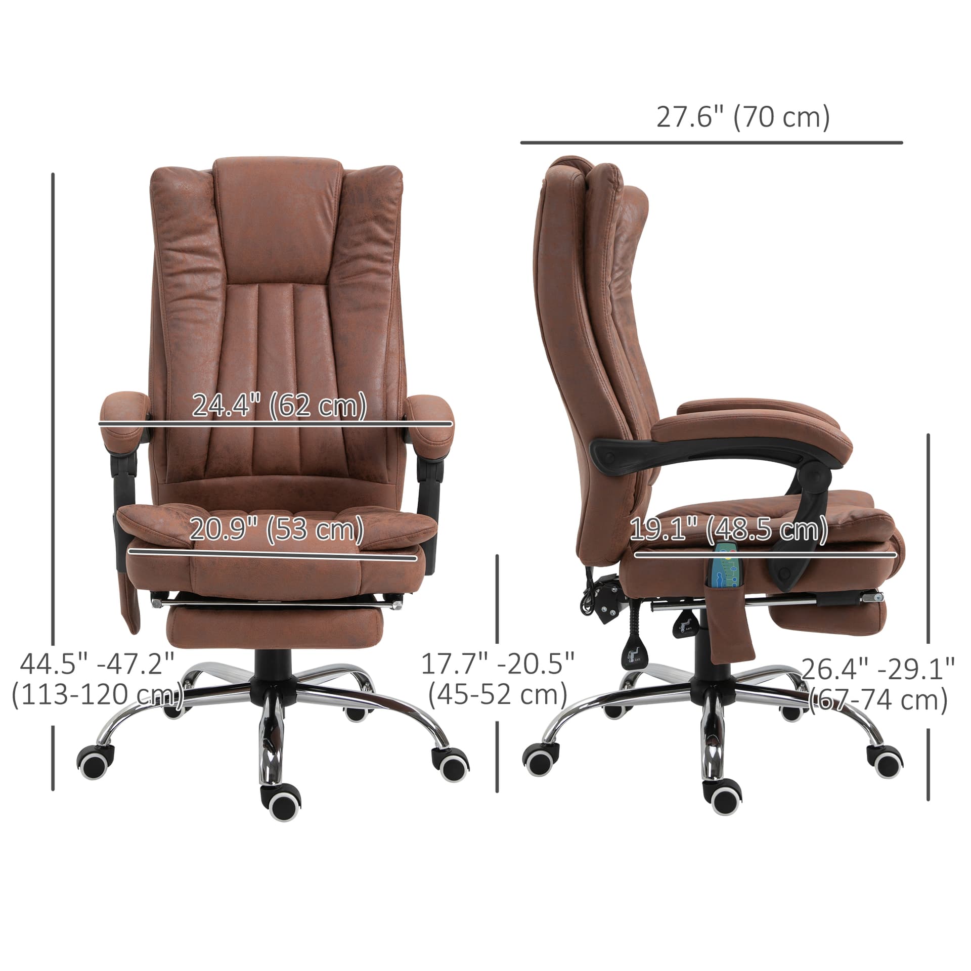 Office Chair 6-point Vibration Massage Chair Micro Fiber Recliner with Retractable Footrest Brown