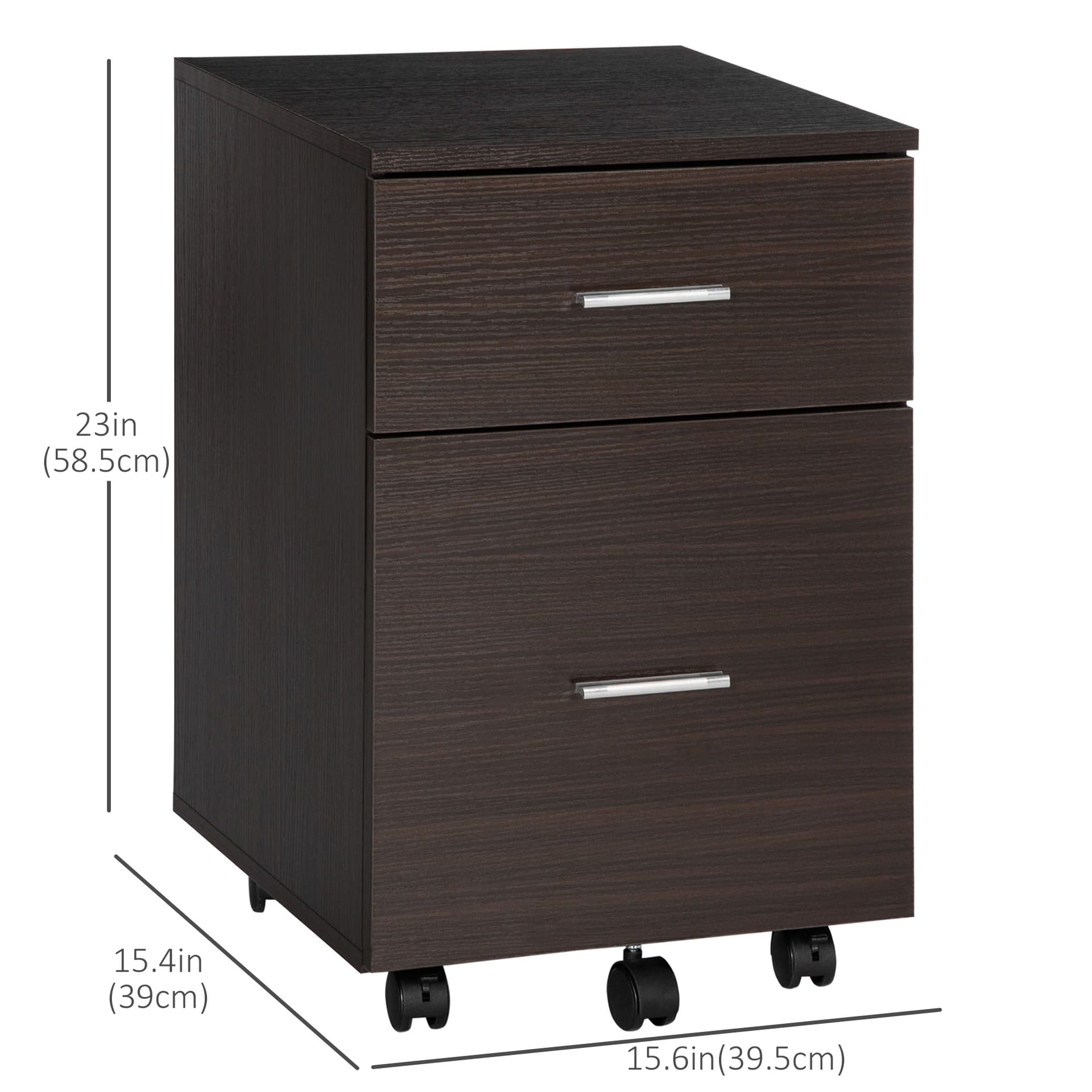 Mobile Filing Cabinet, Vertical File Cabinet with 2 Drawers, Wheels, for Letter or A4 File, Brown
