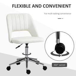 Mid Back Office Chair Velvet Fabric Swivel Scallop Shape Computer Desk Chair, Cream White