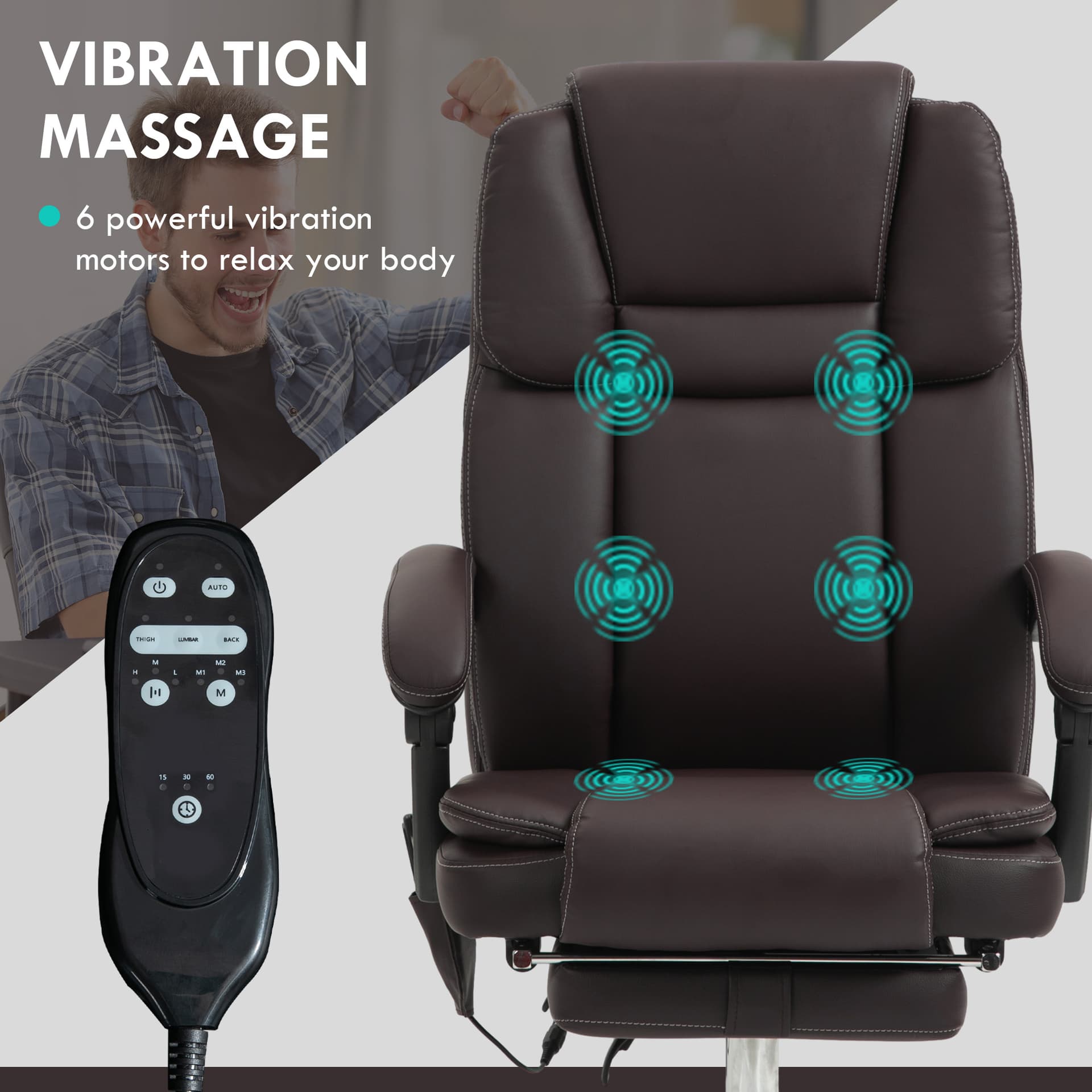 Massage Office Chair, Reclining Executive Office Chair with 6-Point Vibration, Footrest and High Back, Dark Brown