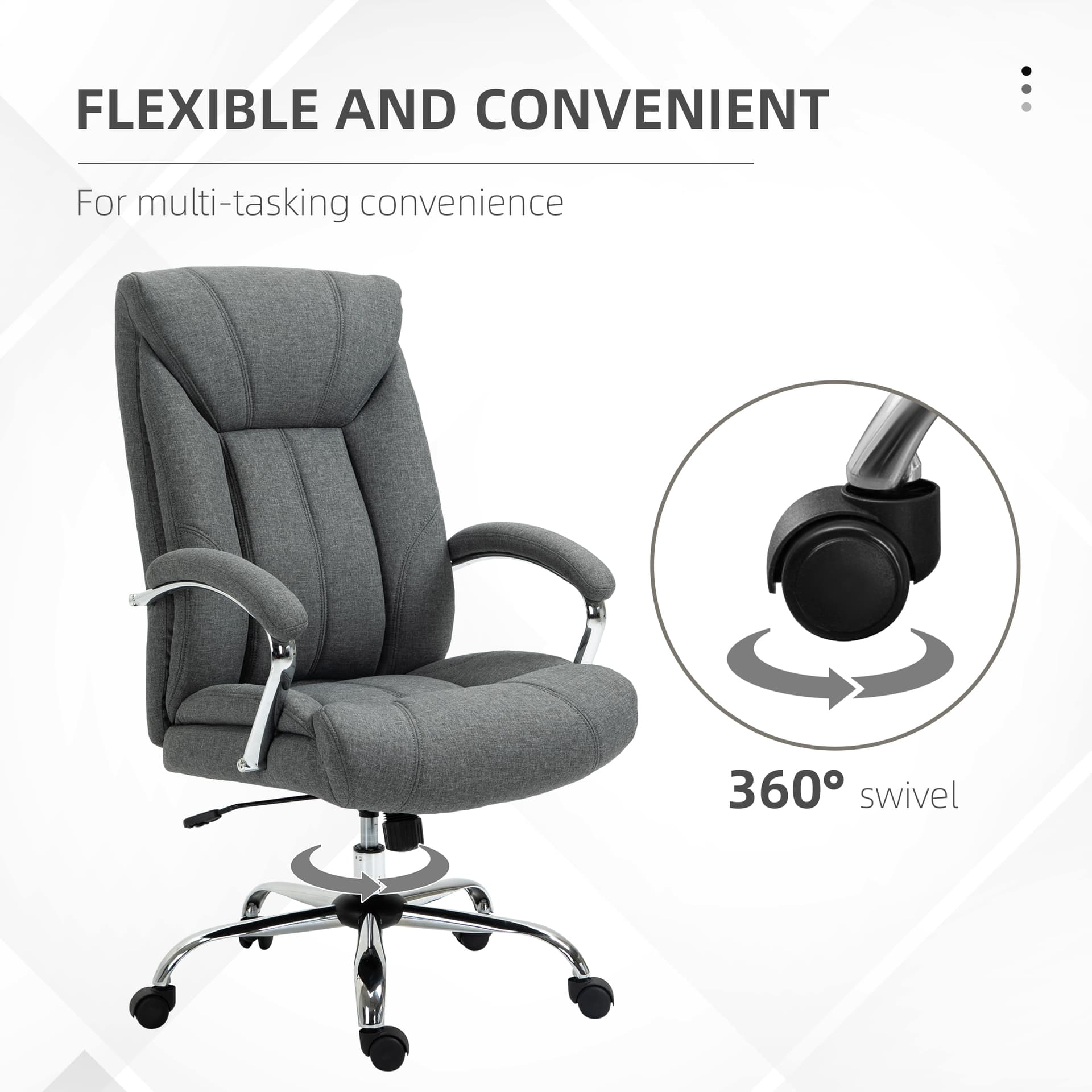 High Back Swivel Office Chair Task Ergonomic Linen Fabric Computer Chair, with Arm, Adjustable Height, Grey