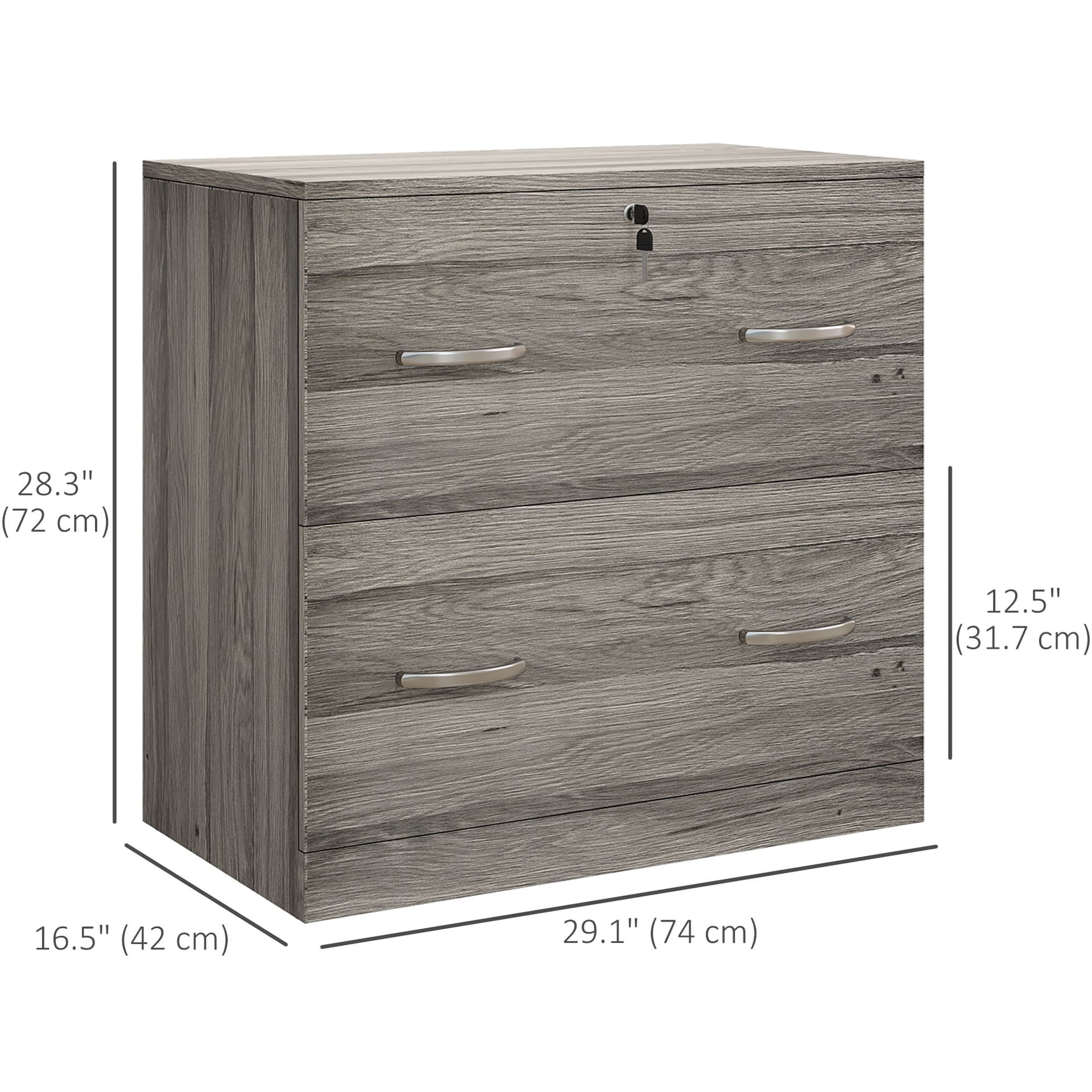 2 Drawer File Cabinet with Lock, Office Filing Cabinet, Hanging Bar for Letter Size, Home Office, Grey