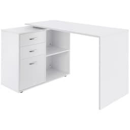 L-Shaped Desk, Computer Corner Desk with Storage Shelf, Drawer, PC Table Home Office Workstation, White - Desks - Office Furniture