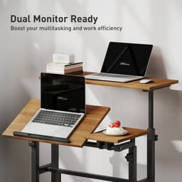 Mobile Stand Up Desk, Height & Angle Adjustable Computer Desk with Wheels for Standing or Sitting, Laptop Desk, Brown