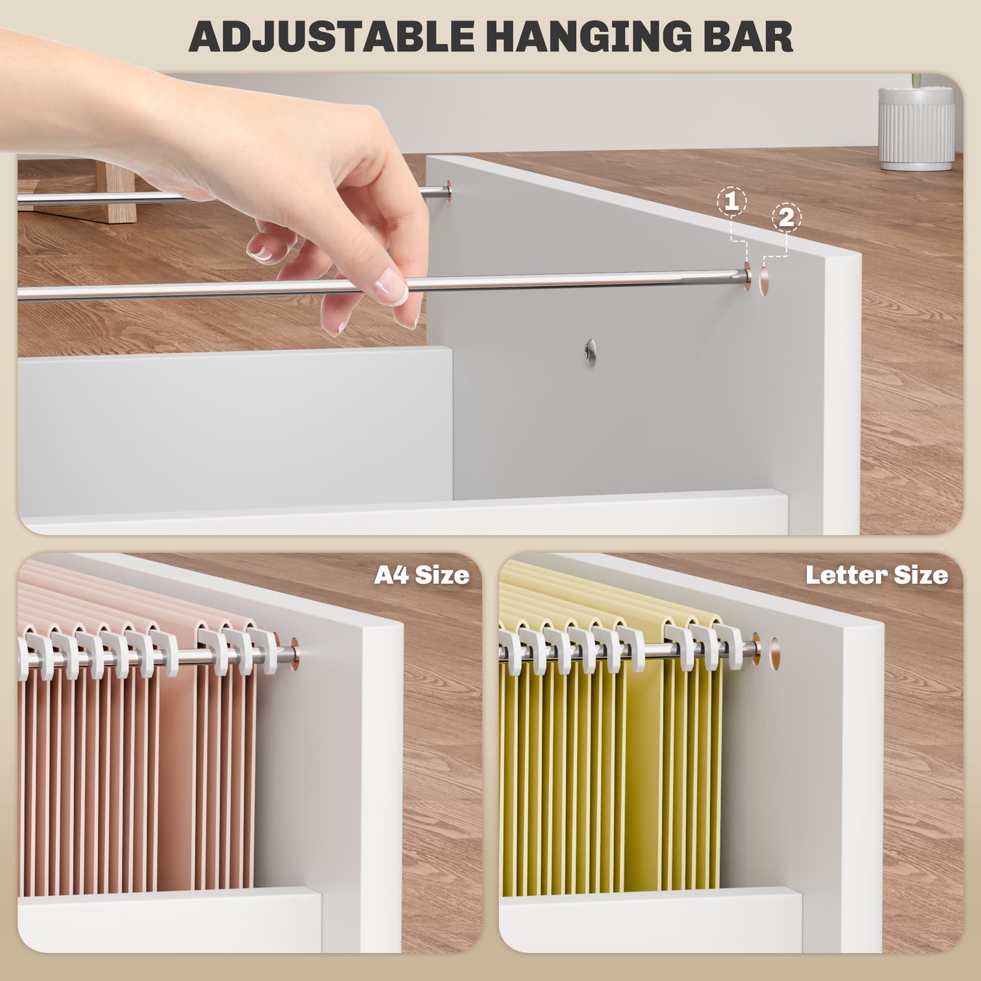 3-Drawer Small Filing Cabinet with Lock, Vertical Office Storage Cabinet with Wheels for Home Office, White