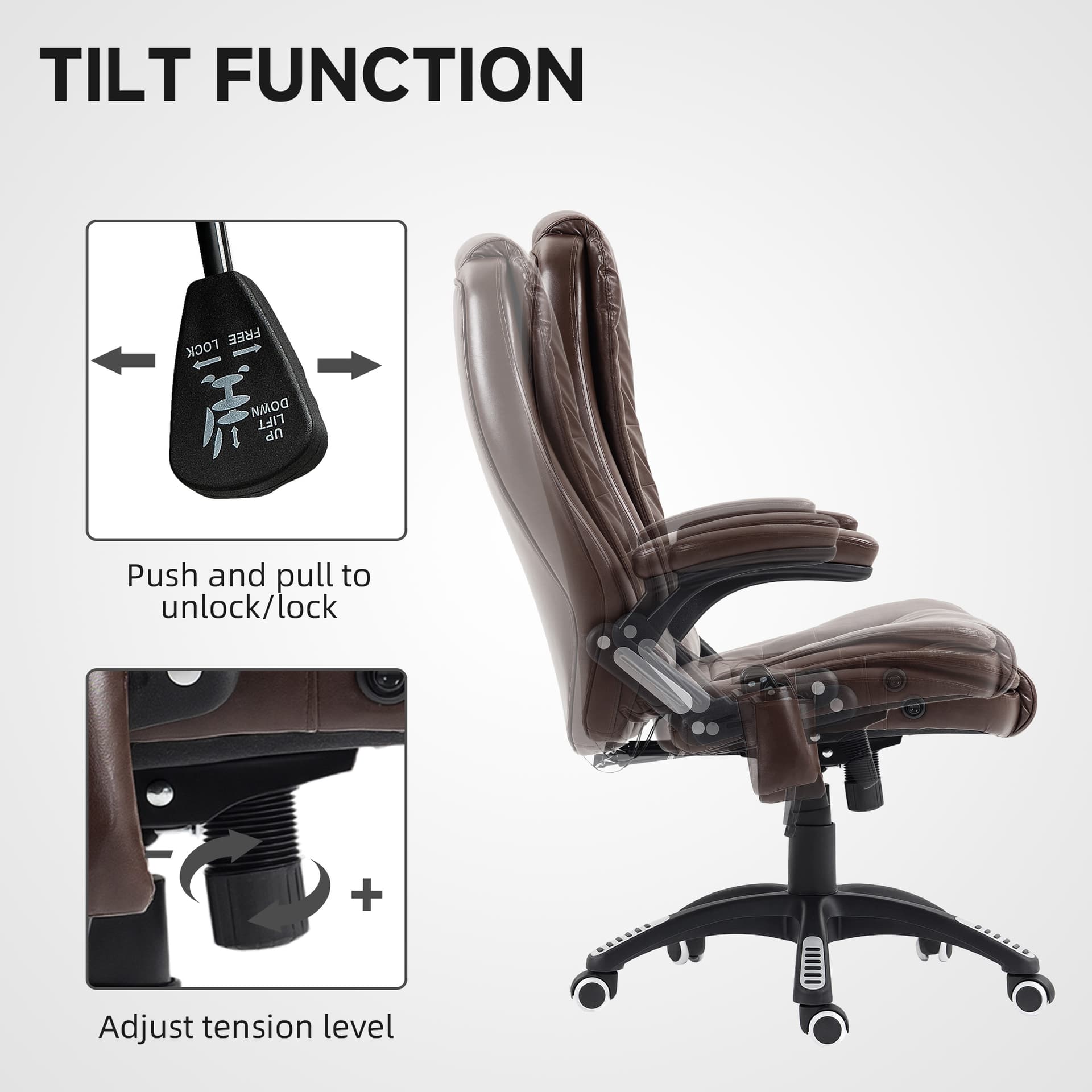 Reclining Massage Office Chair, Executive Office Chair with High Back, Swivel Wheels, Dark Brown