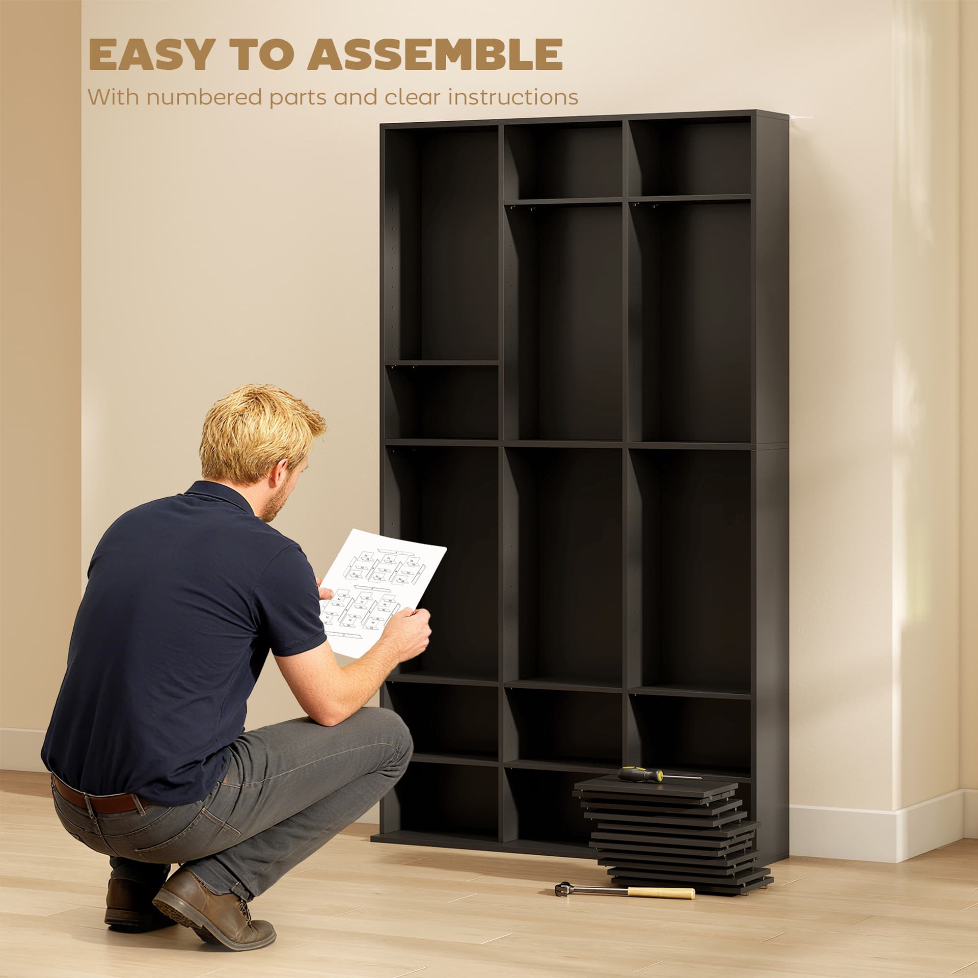 Media Storage Cabinet, 9-Tier DVD Shelf with 21 Adjustable Shelves, Holds 835 CDs, 500 DVDs or 640 Blu-rays, Black