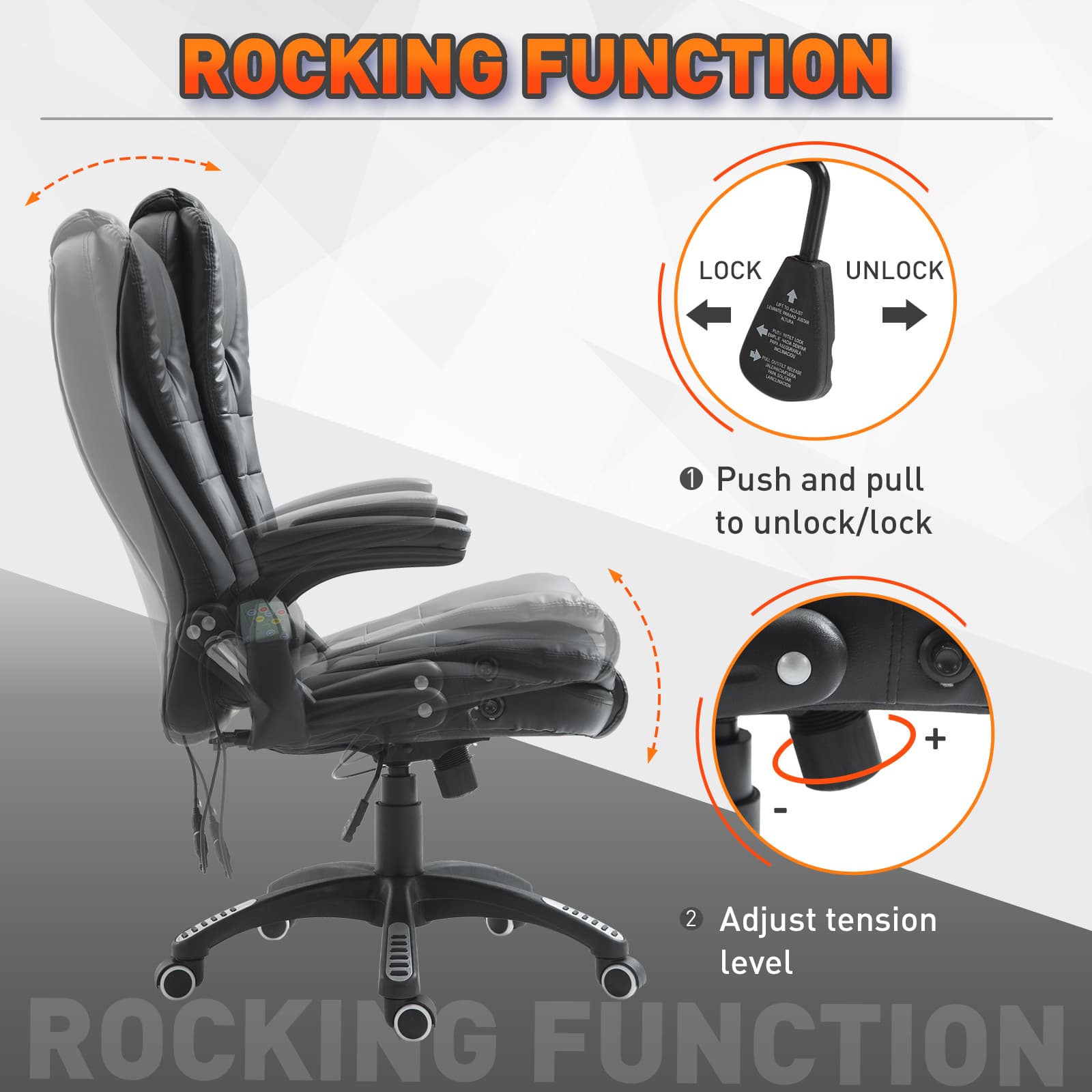 Executive Office Chairs Heated Massage High Back Reclining Office Chair Swivel Leather Adjustable Vibrating Furniture Black