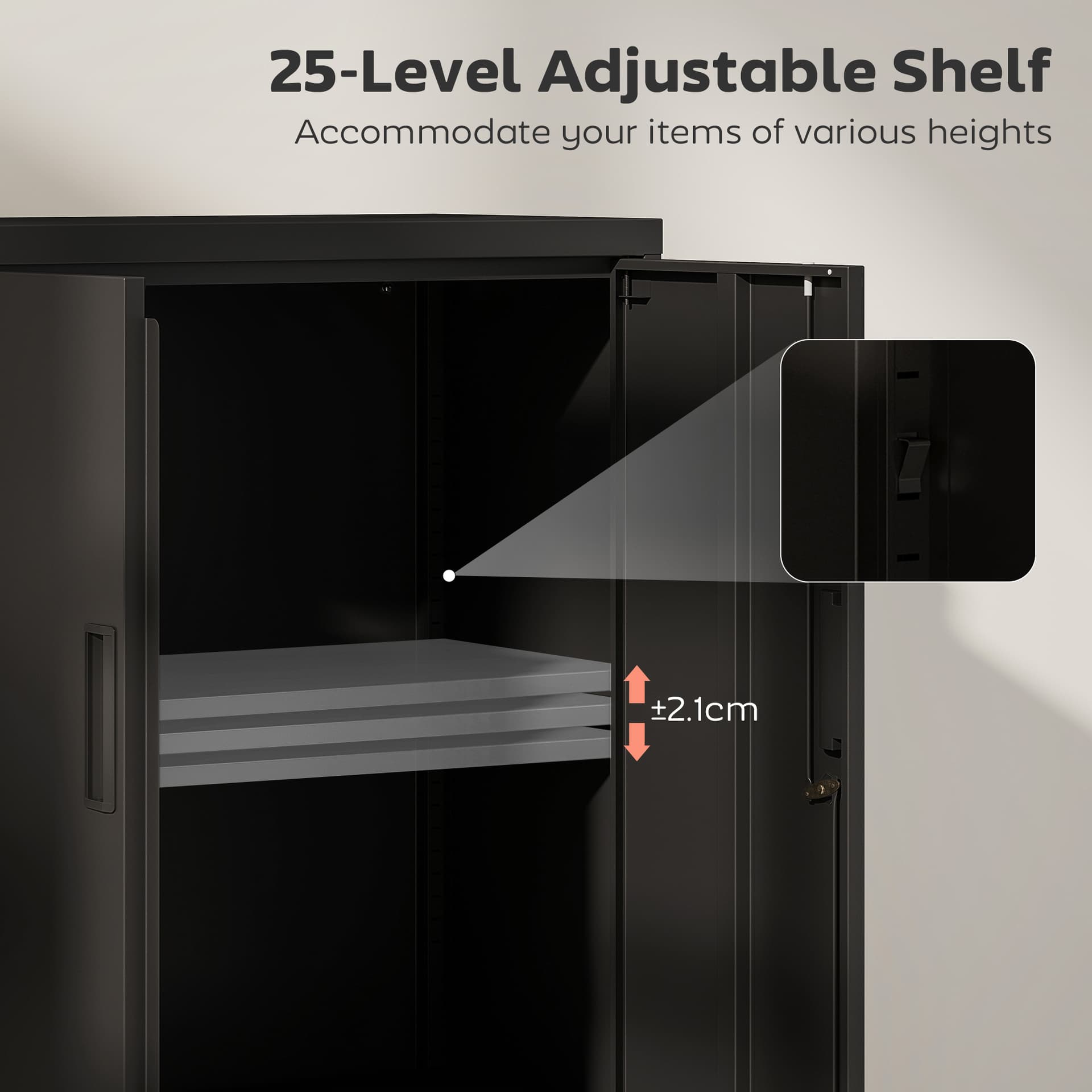 Lateral Filing Cabinet, Metal Storage Cabinet, Garage Cabinet with Double Locks, Adjustable Shelf and File Drawer, Black