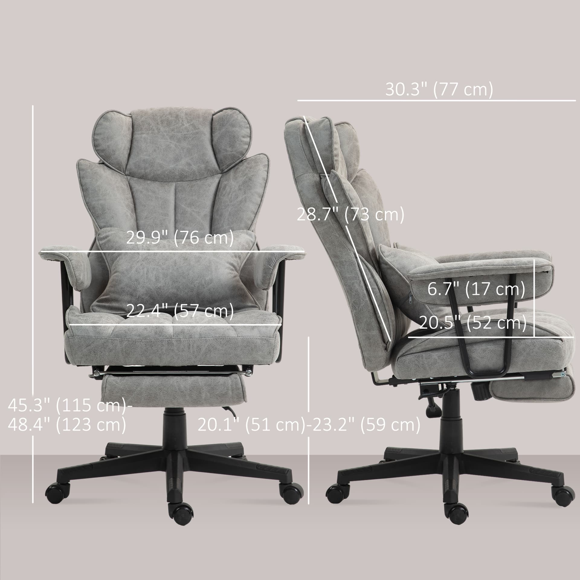 Big and Tall Office Chair with Foot Rest, 400LBS High Back Desk Chair with Padded Armrests, Lumbar Support, Grey
