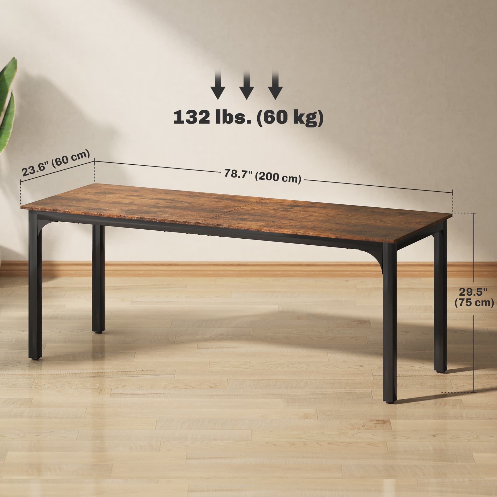 79" Computer Desk, Desktop Desk with Metal Legs, Rustic Brown