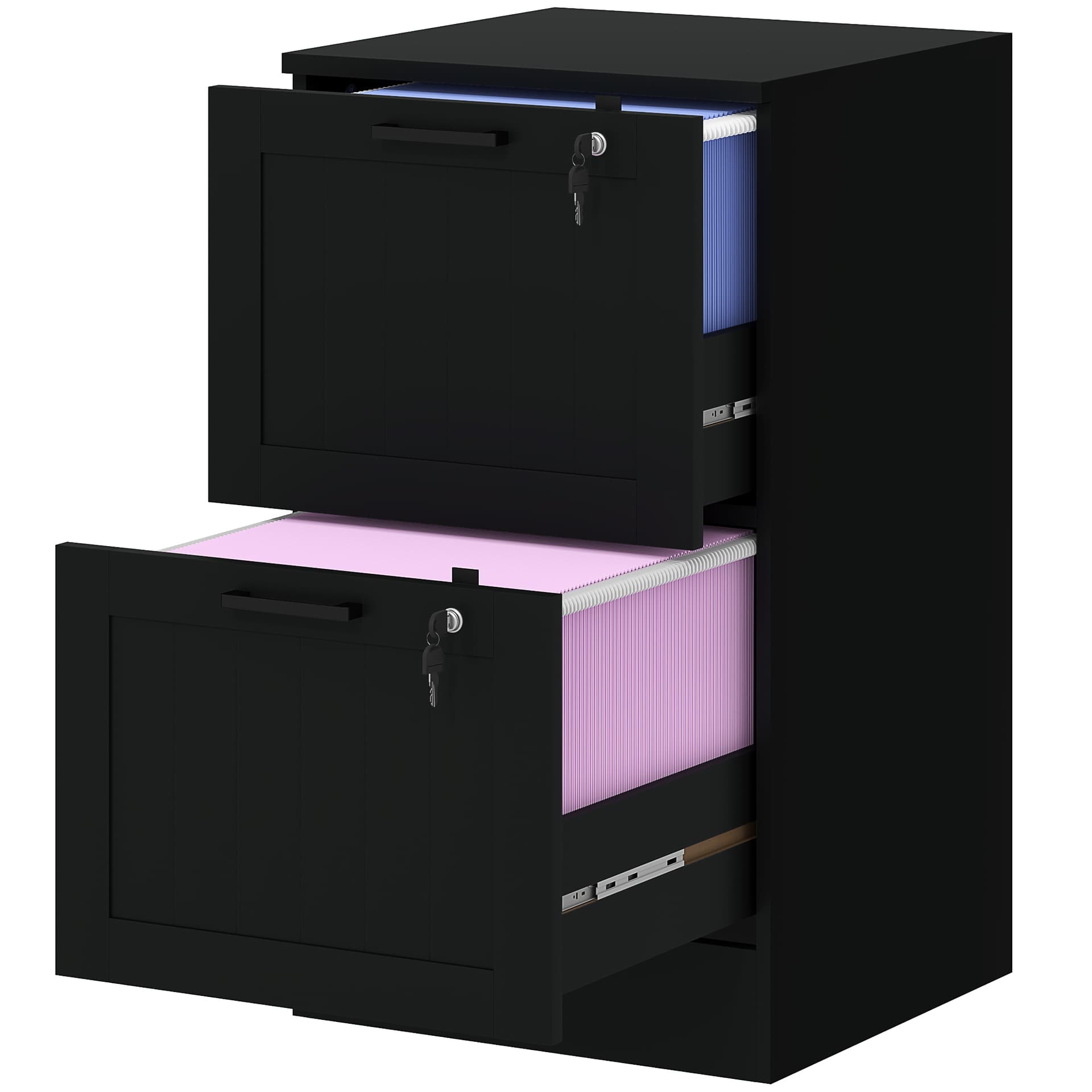 2 Drawer Filing Cabinet with Lock, Office Storage Cabinet with Adjustable Hanging Bars for A4 Letter Size Files, Black - Filing Cabinets - Office Furniture