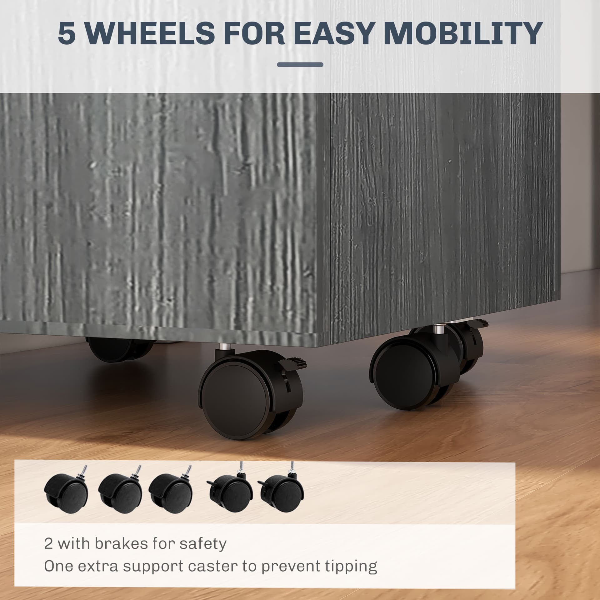 Small Filing Cabinet with 2 Drawers, Lockable Home Office Storage Cabinets on Wheels for A4, Letter Size, Grey