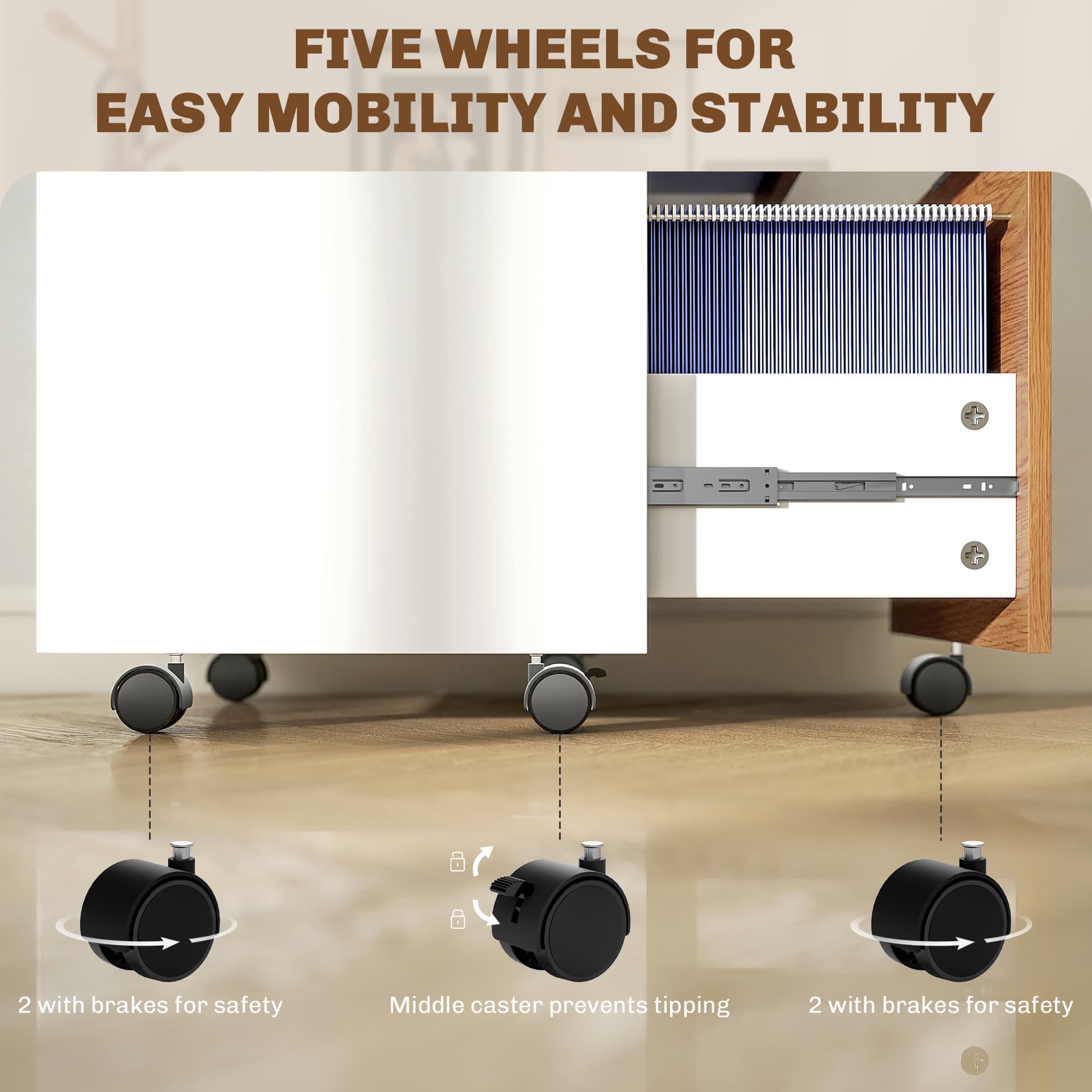 2 Drawer Small Filing Cabinet Lockable Office Storage Cabinet with Hanging Bars for A4 Legal Letter White Nature Wood