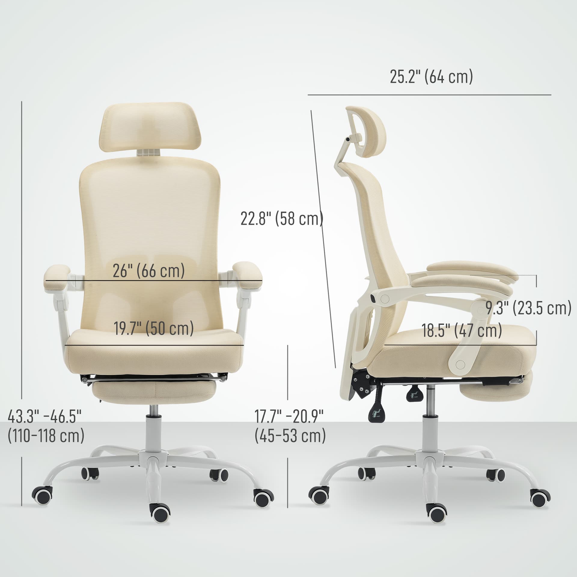 Ergonomic Office Chair, Mesh Reclining Desk Chair with Adjustable Lumbar Support, Headrest, Beige