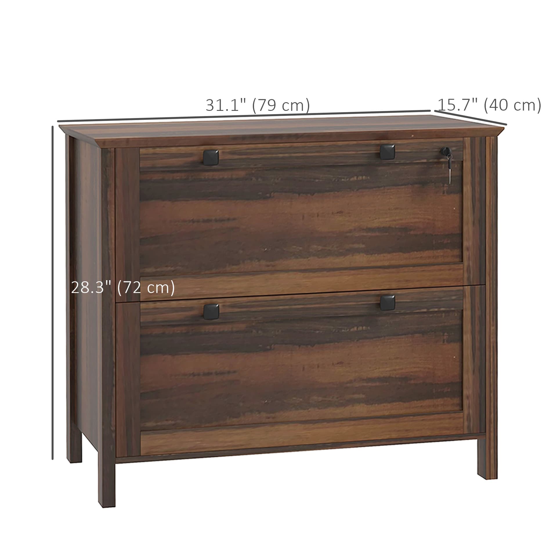 2 Drawer File Cabinet, Lockable Filing Cabinet with Adjustable Hanging Bar for Letter, A4 and Legal Size, Brown
