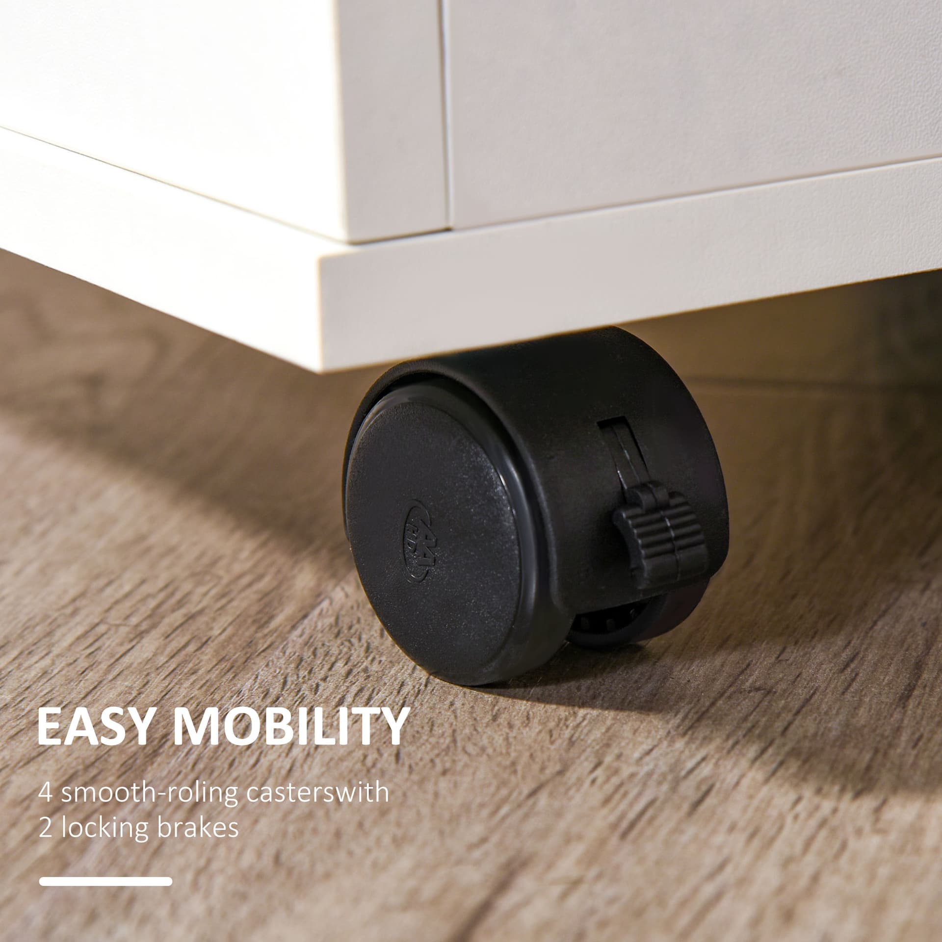 Mobile Filing Cabinet with Wheels, 3 Drawer File Cabinet with Lock and Keys for Home Office, White