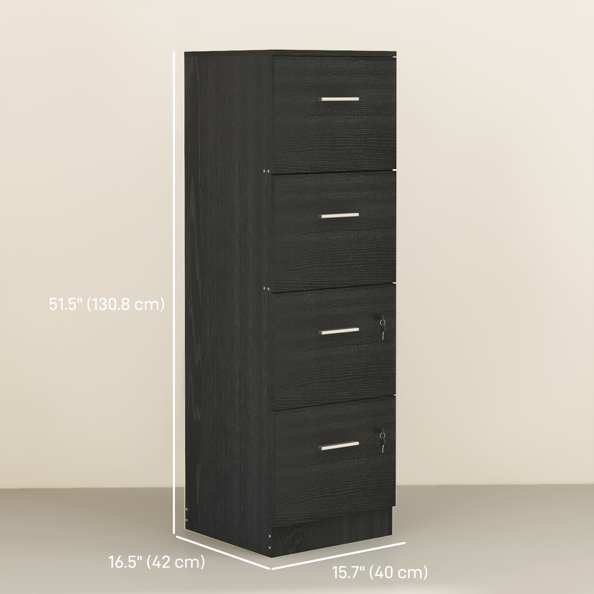 Vertical Filing Cabinet with Lock, 4 Drawer File Cabinet with Adjustable Hanging Bar for A4 and Letter Size, Black