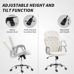 Office Chair, Computer Desk Chair with Adjustable Height and Tufted Back, Cream White