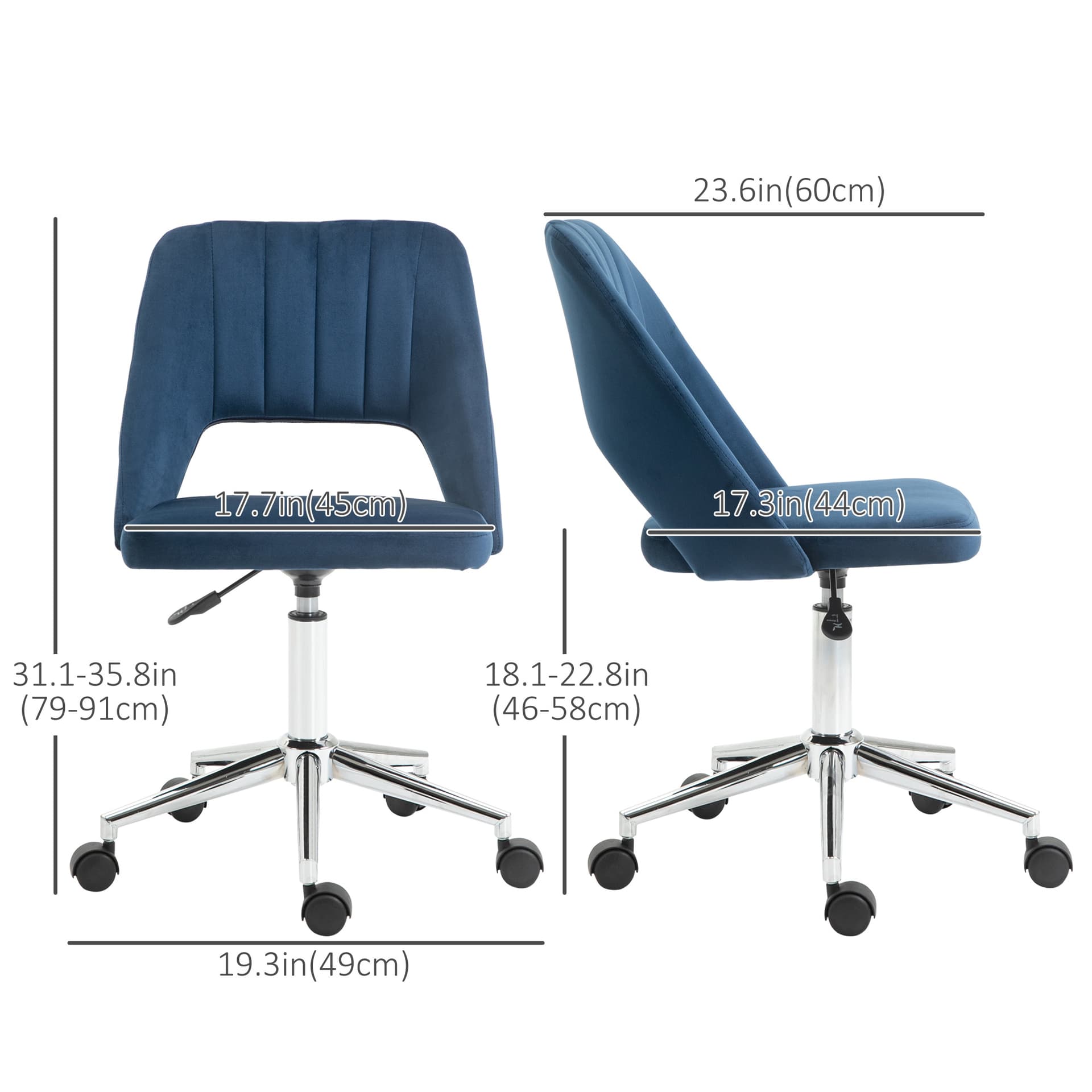 Mid Back Office Chair Velvet Fabric Swivel Scallop Shape Computer Desk Chair, Blue
