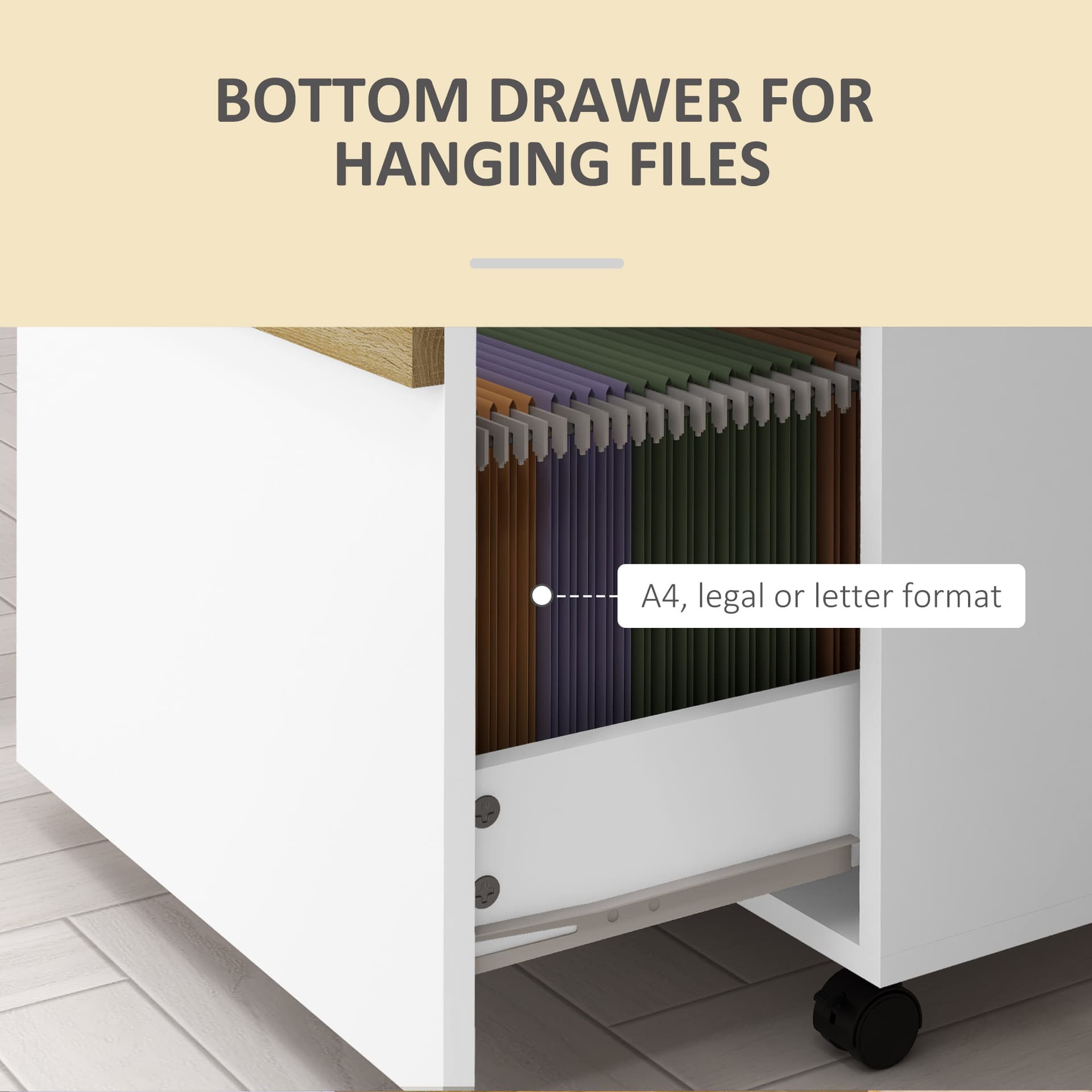 Mobile Filing Cabinet with 2 Drawers, Office Storage Cabinet with 5 Wheels, White Wood Grain