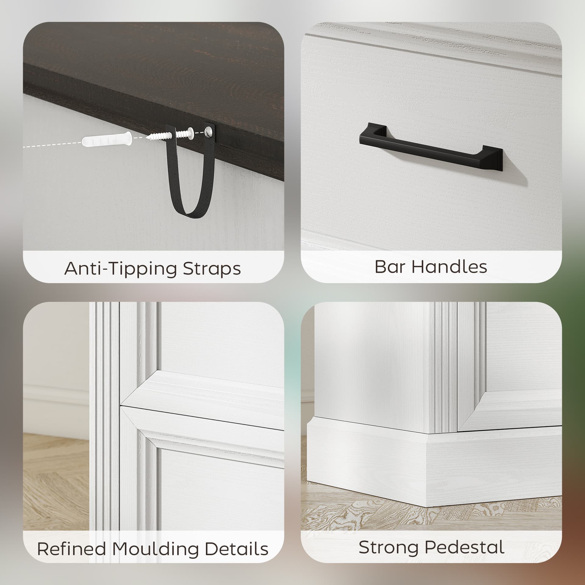 Lateral Filing Cabinet, Farmhouse File Cabinet with 2 Silent Drawers for Letter/A4/Legal Size Files, White