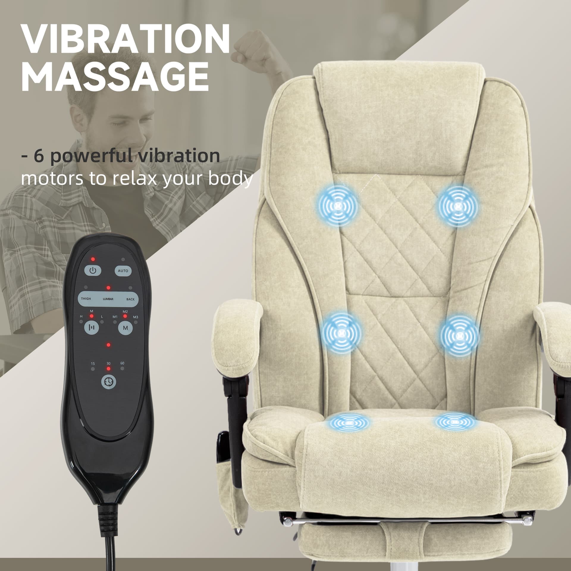 Massage Office Chair, Reclining Computer Chair with Adjustable Height and Footrest, Beige