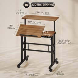 Mobile Stand Up Desk, Height & Angle Adjustable Computer Desk with Wheels for Standing or Sitting, Laptop Desk, Brown